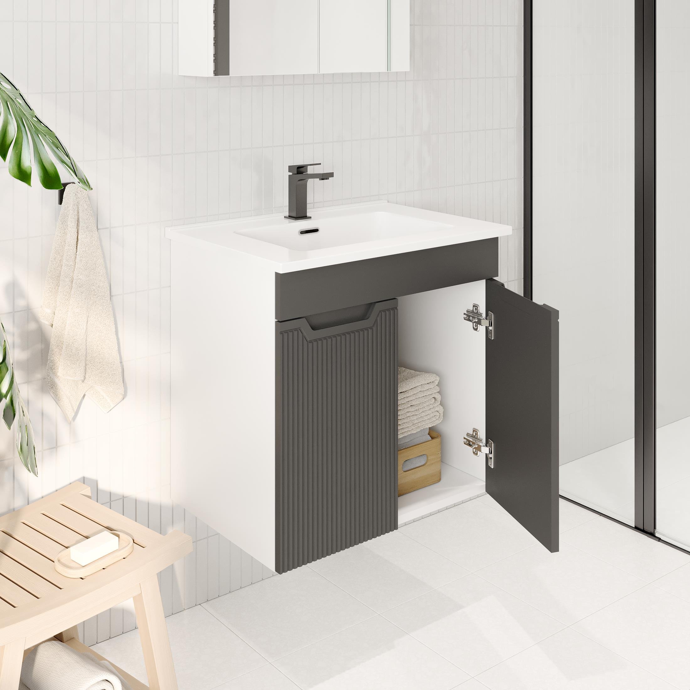 BANYO DOLABI AYNALI CNC İŞLEMELİ MEMBRAN KAPAKLI 65 cm