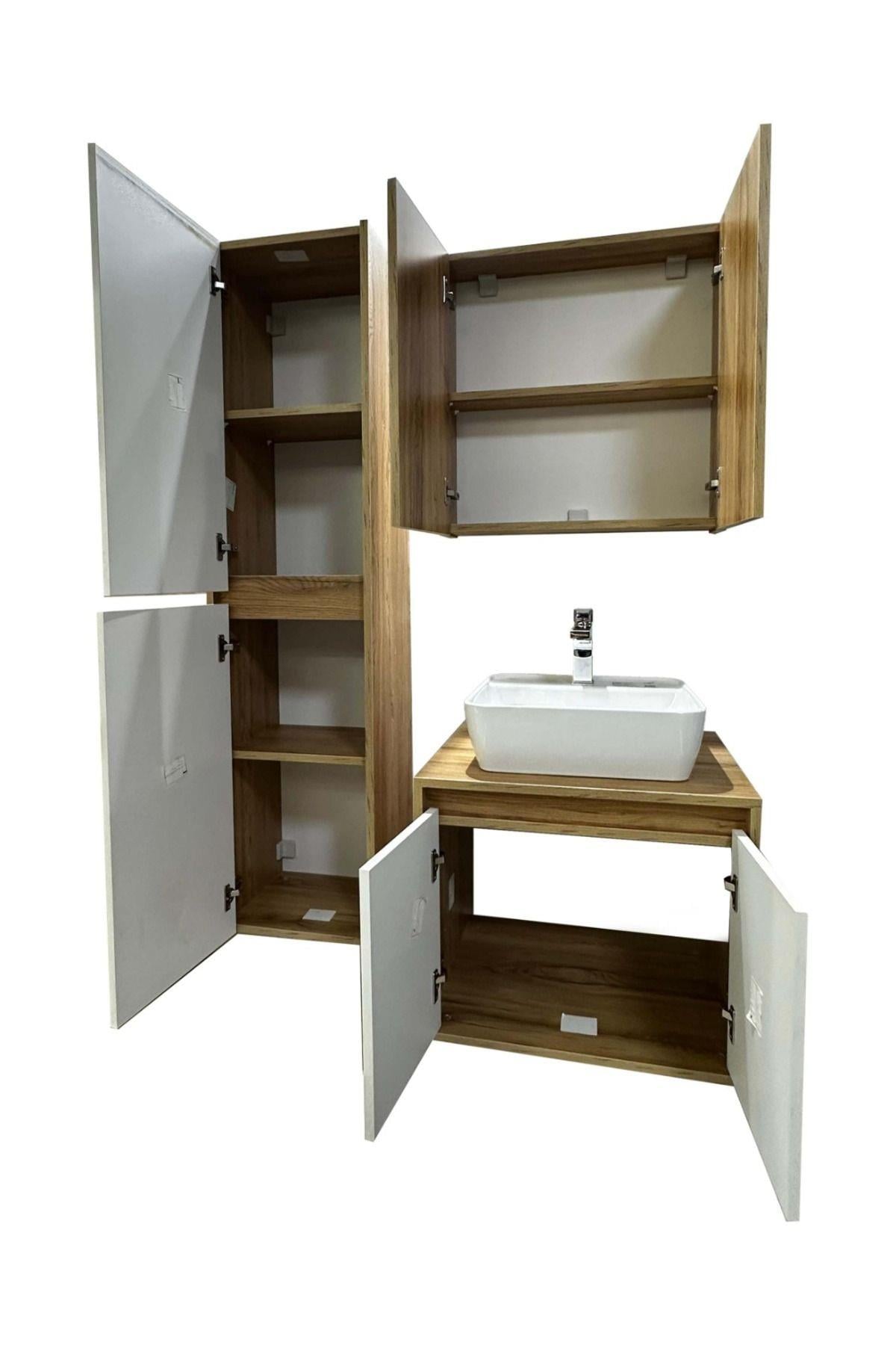 Banyo Dolabı Mdf 65 cm Boy Dolaplı Çanak Lavabolu kulpsuz