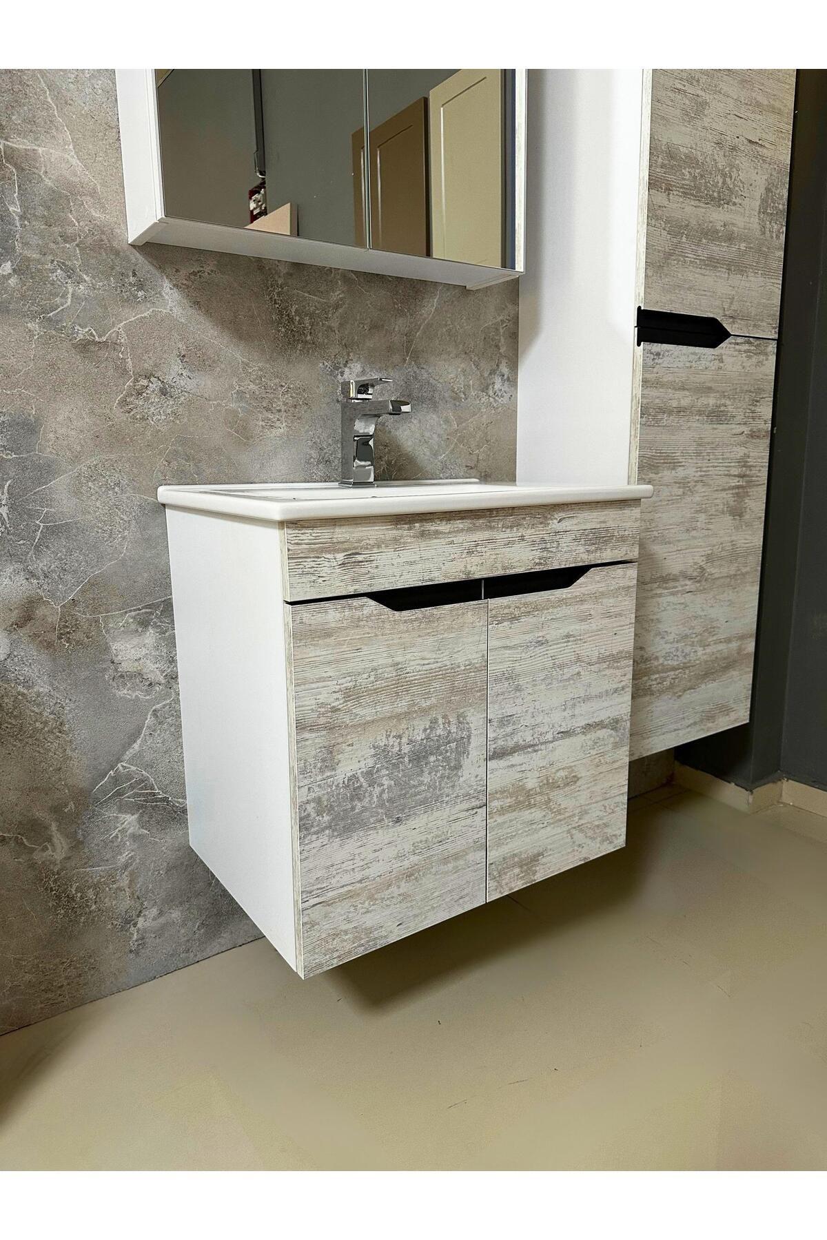 Banyo Dolabı Mdf 65 cm Boy Dolaplı Linda Form Kulplu