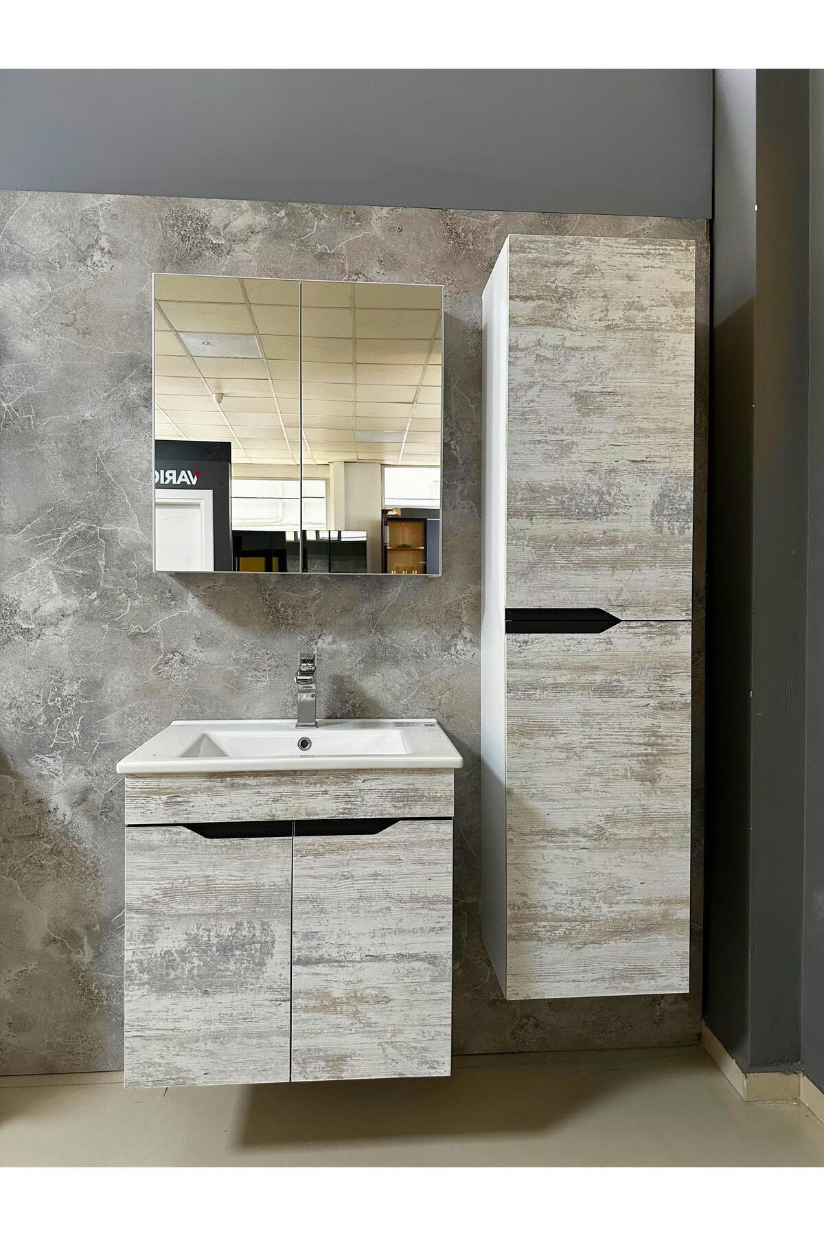 Banyo Dolabı Mdf 65 cm Boy Dolaplı Linda Form Kulplu