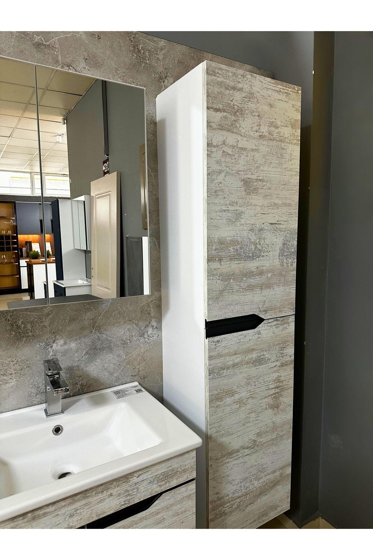 Banyo Dolabı Mdf 65 cm Boy Dolaplı Linda Form Kulplu