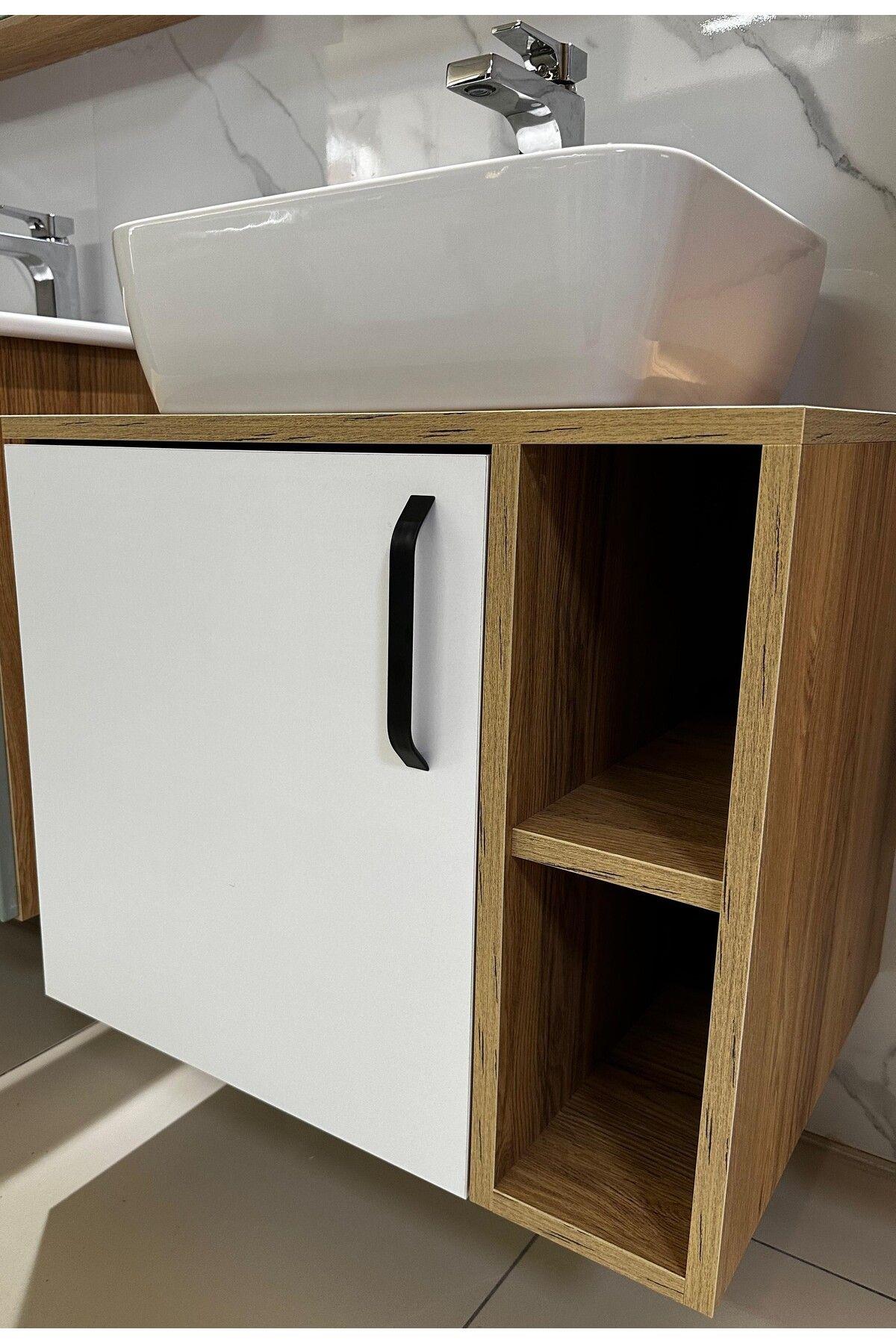 Banyo Dolabı Mdf 65 cm Çanak Lavabolu kulplu