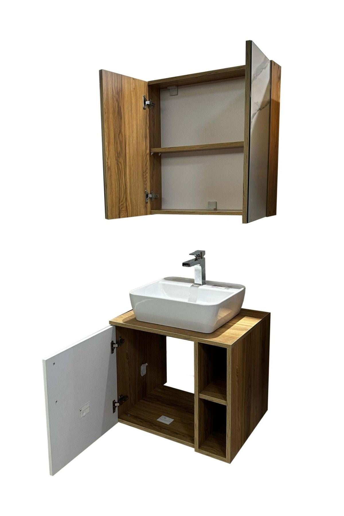 Banyo Dolabı Mdf 65 cm Çanak Lavabolu kulplu