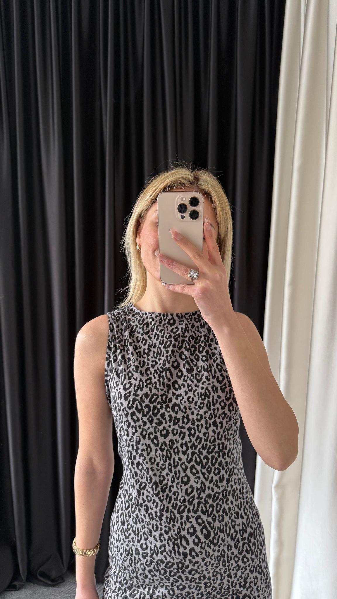LEOPAR GRİ ELBİSE