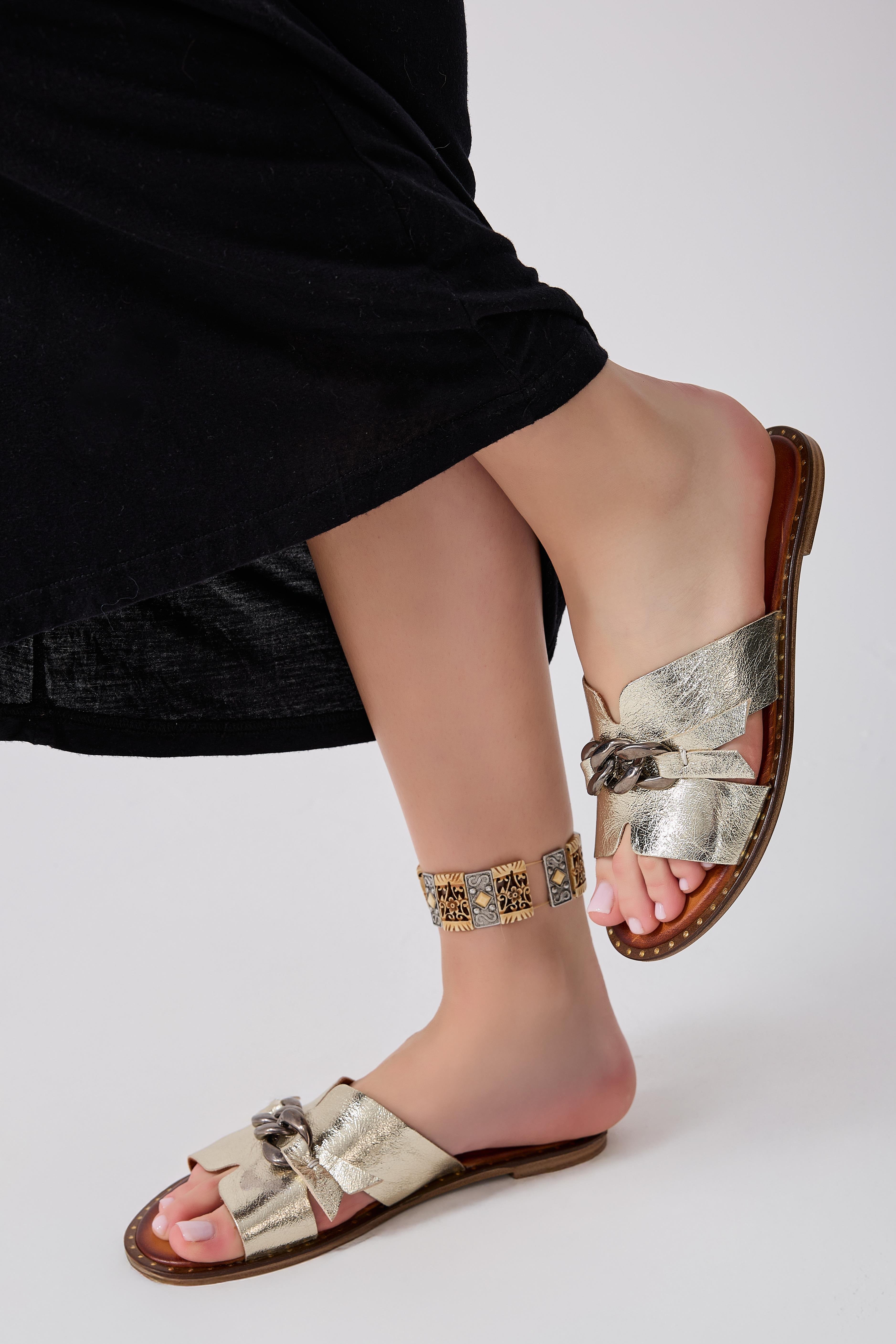 Charish Gold Deri Terlik
