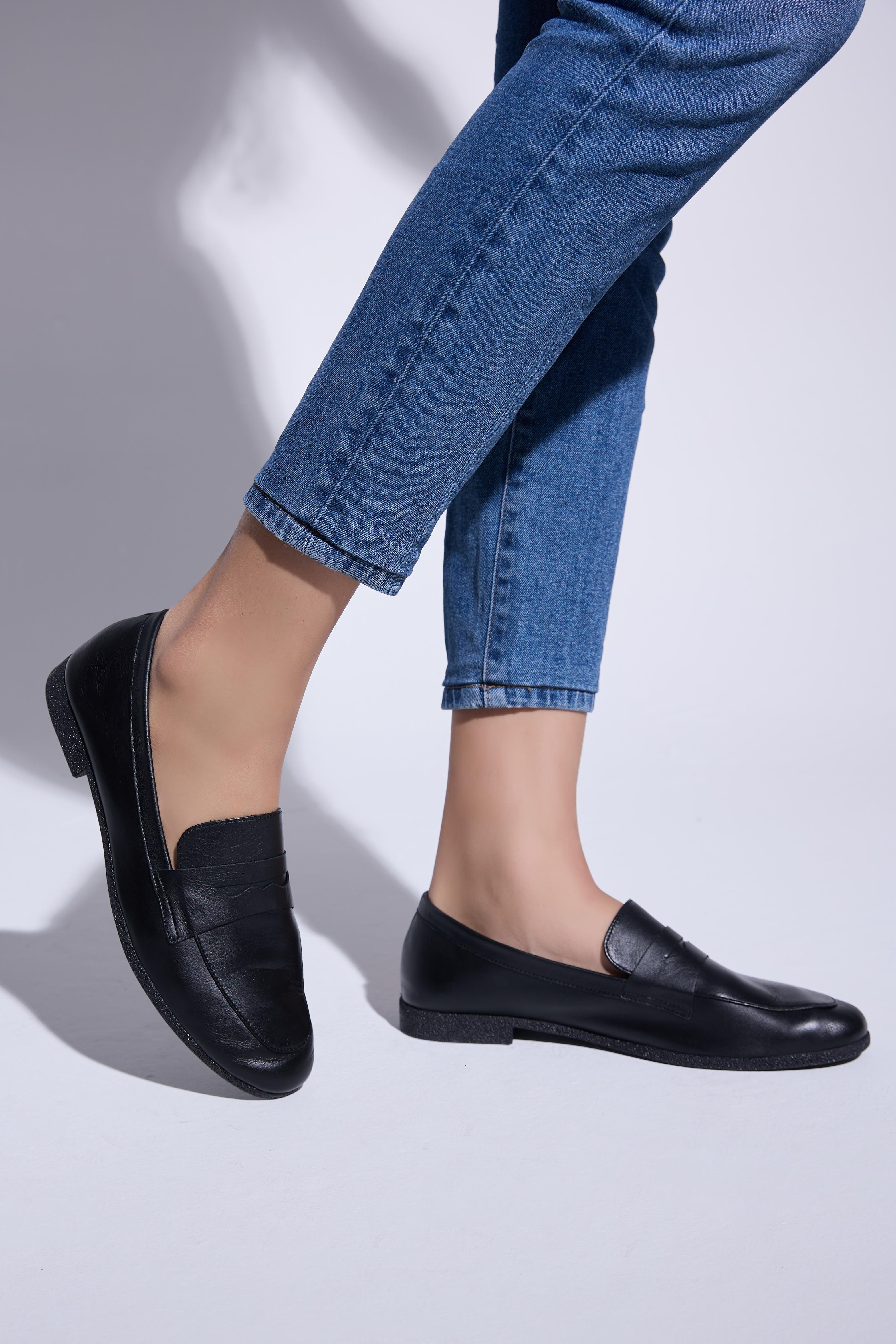 Darla Hakiki Deri Kadın Loafer Siyah