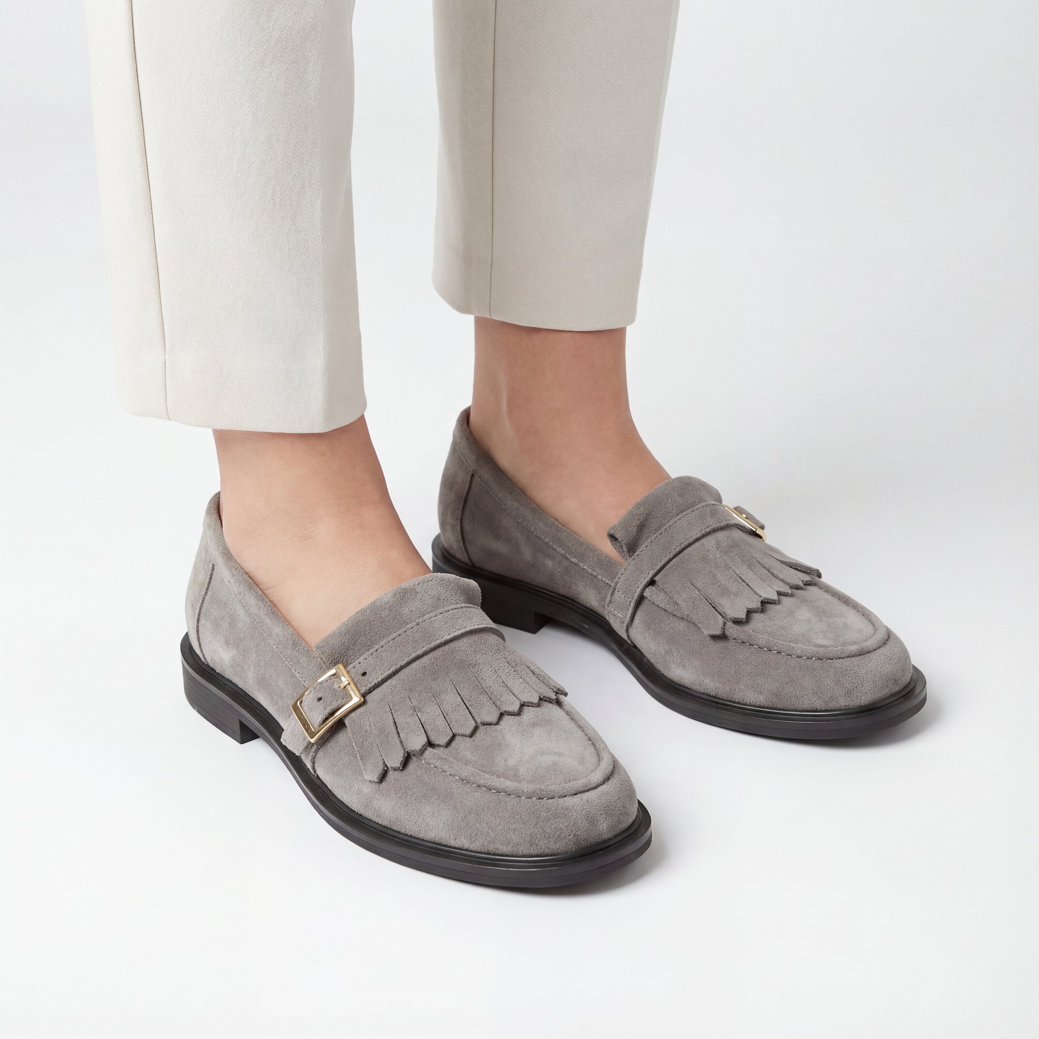 Julia Hakiki Deri Kadın Loafer Gri