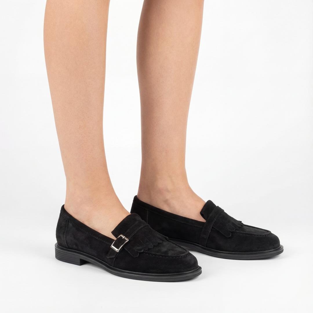 Julia Hakiki Deri Kadın Loafer Siyah