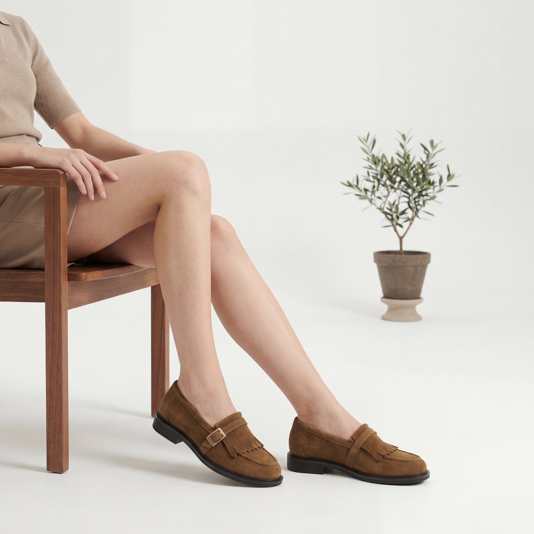 Julia Hakiki Deri Kadın Loafer Taba