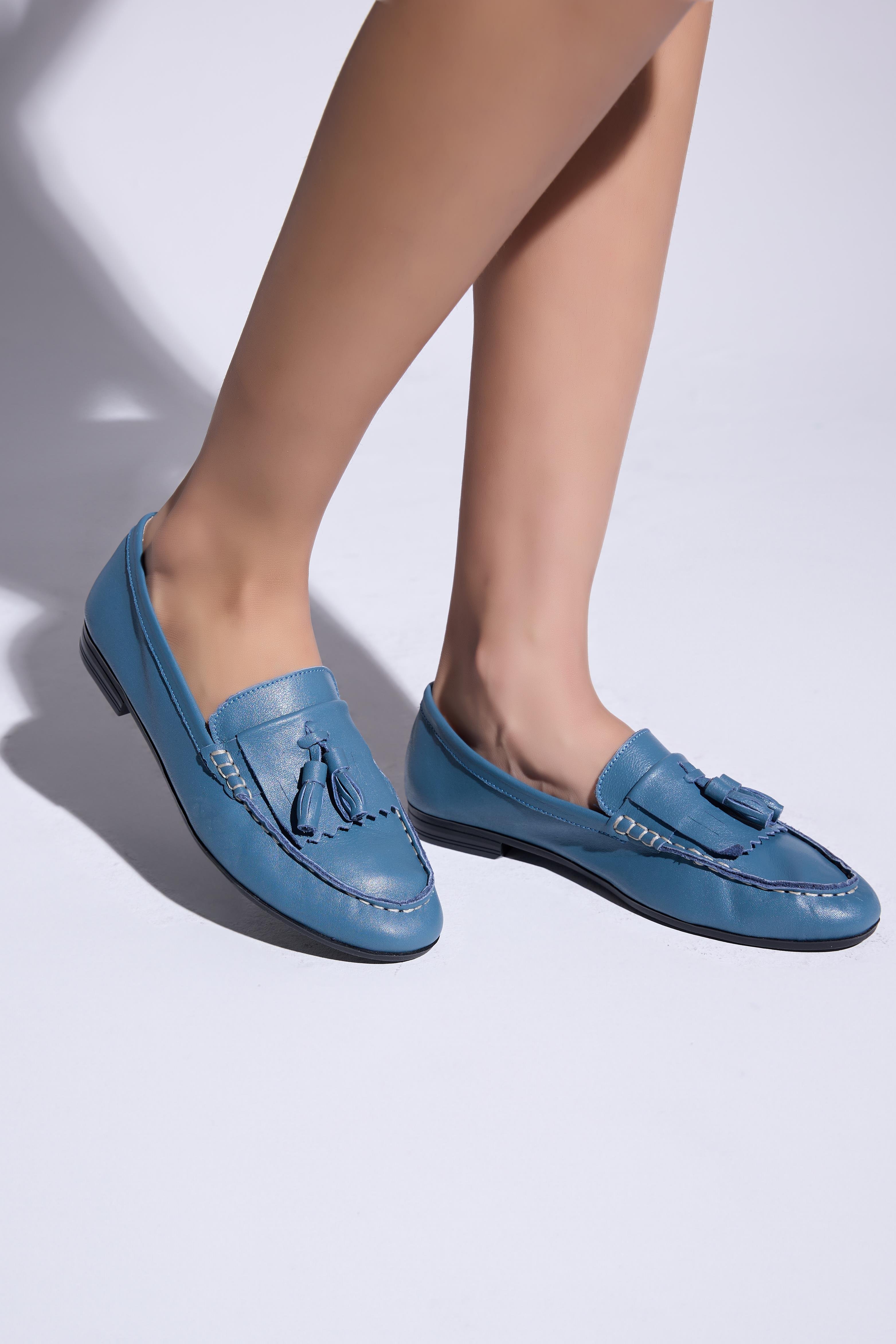 Maya Hakiki Deri Kadın Loafer Mavi