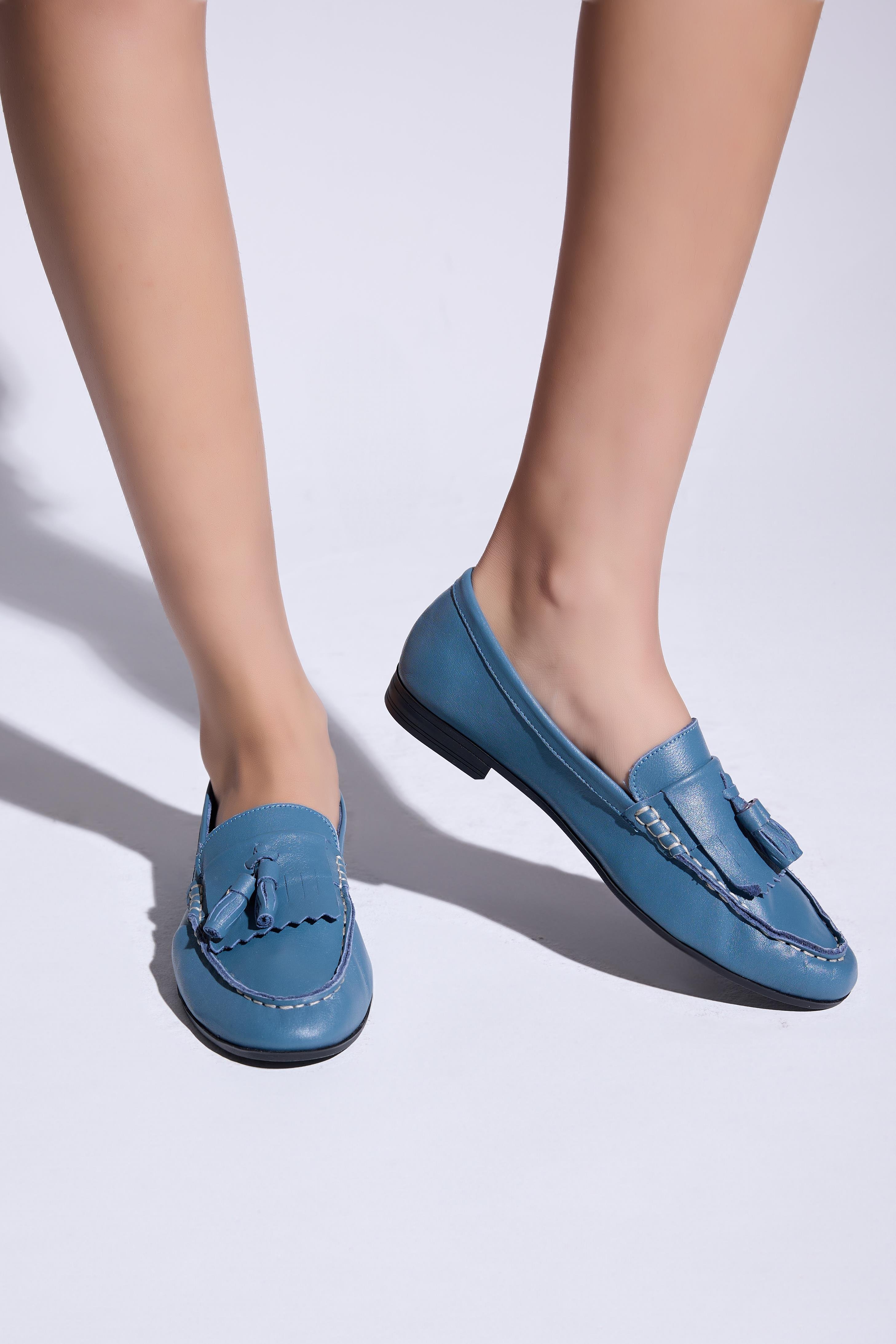 Maya Hakiki Deri Kadın Loafer Mavi