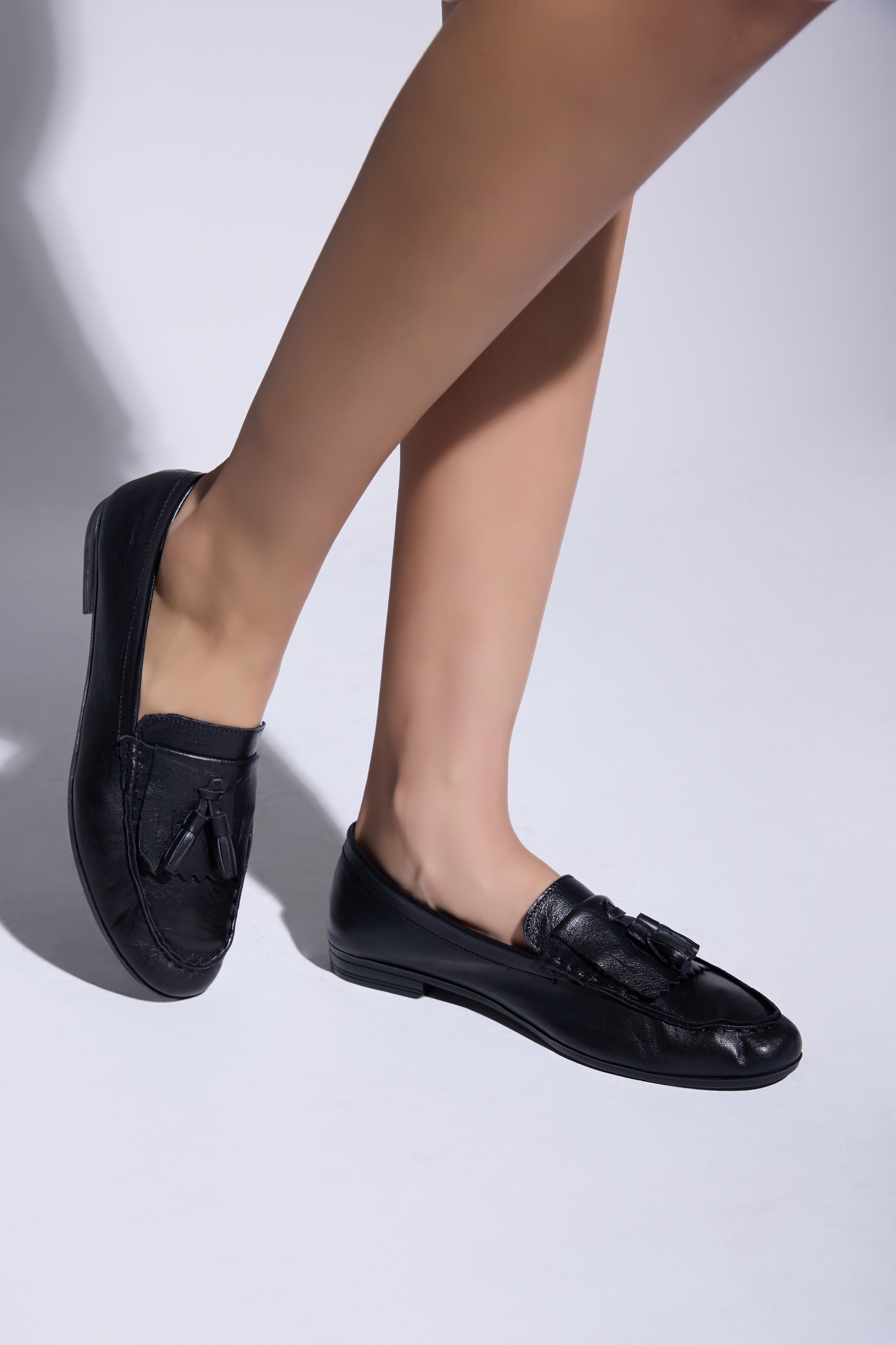 Maya Siyah Deri Loafer