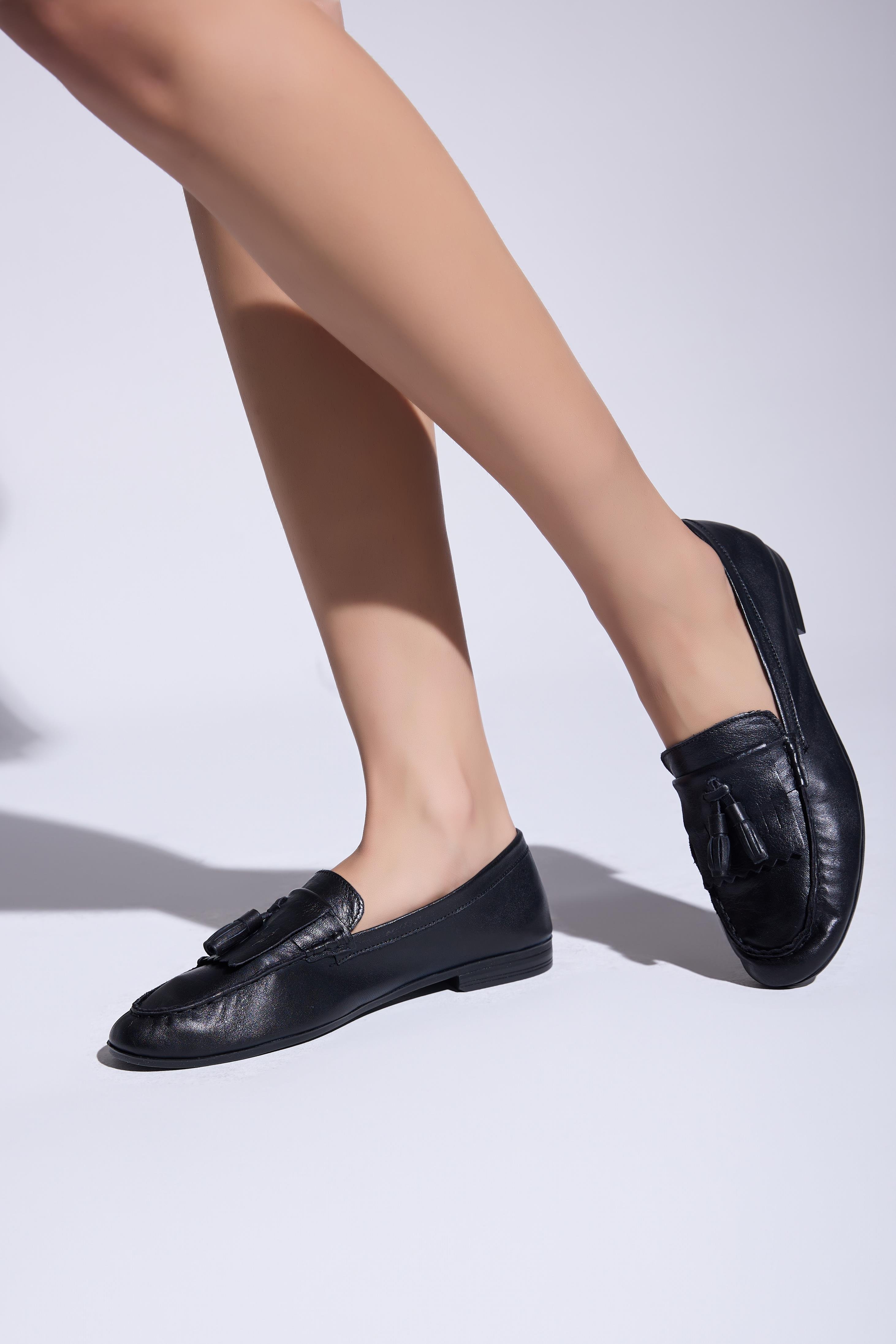 Maya Siyah Deri Loafer