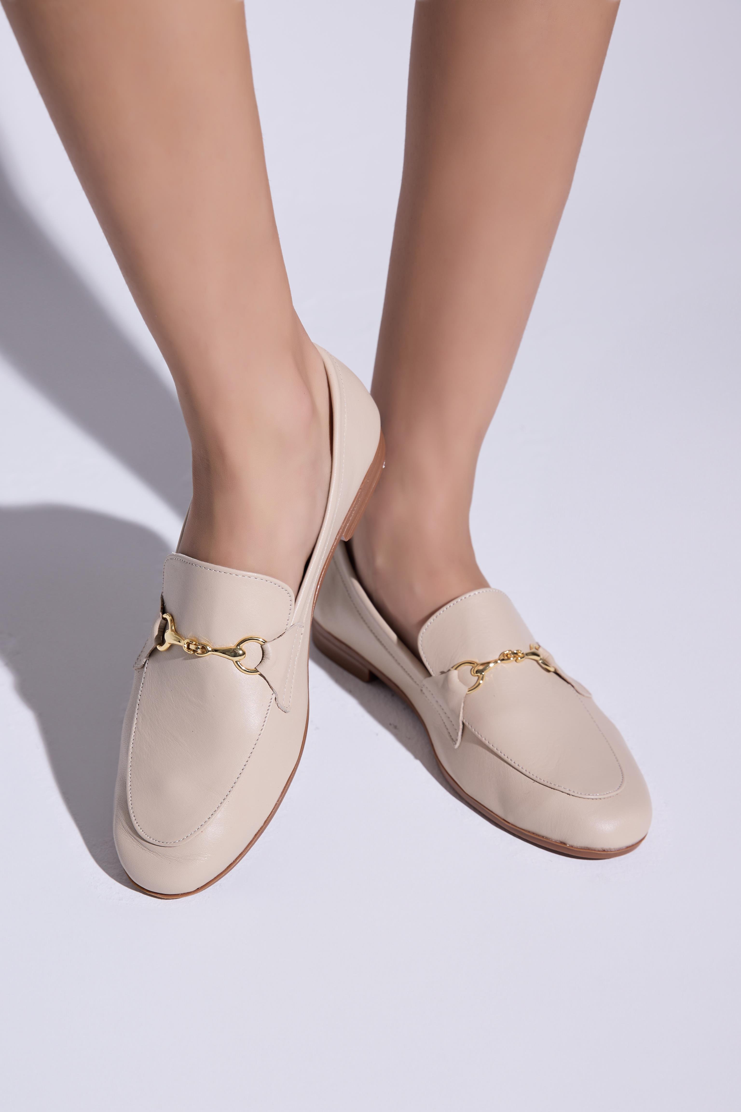 Sage Açık Bej Deri Loafer