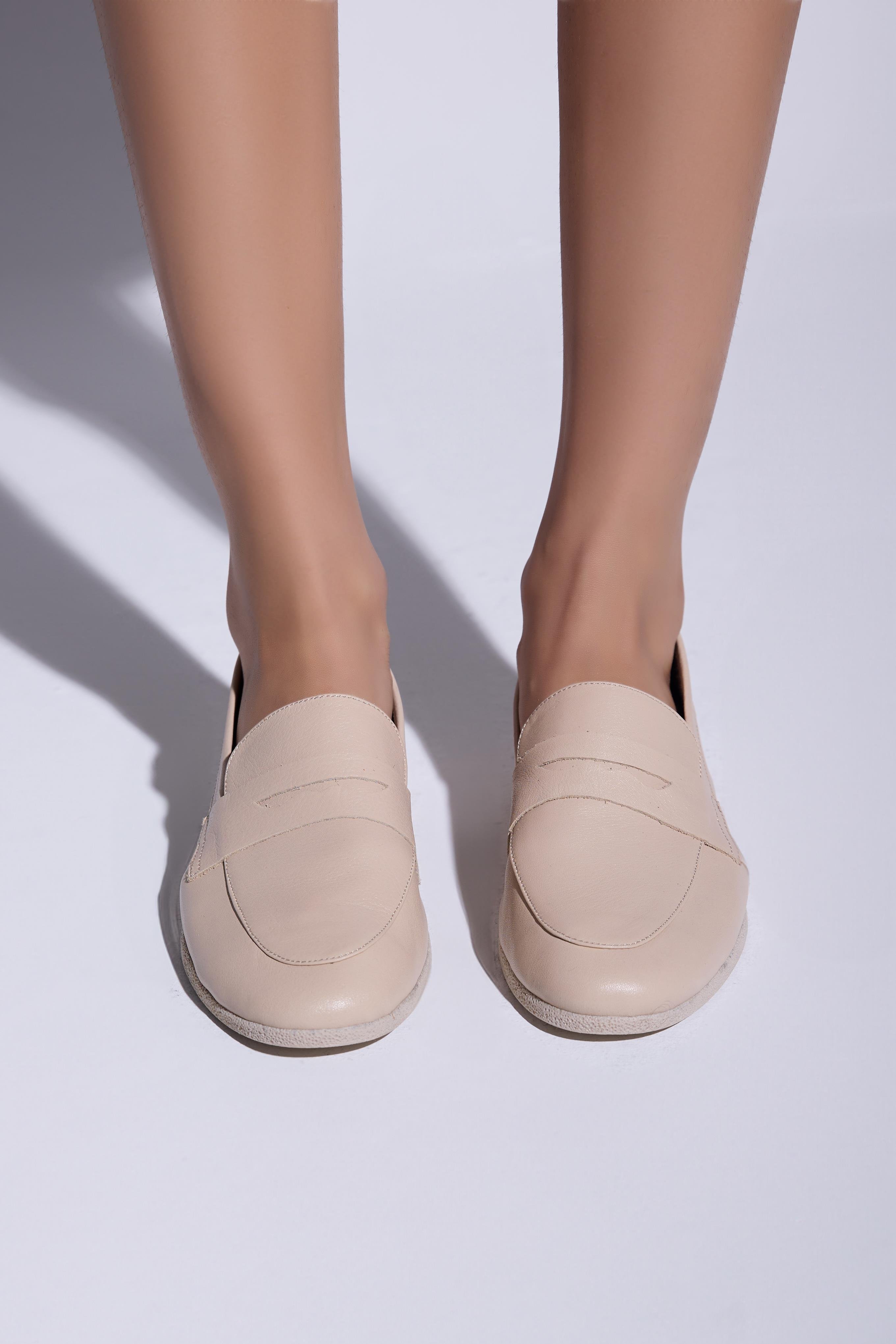 Zeta Hakiki Deri Kadın Loafer Açık Bej