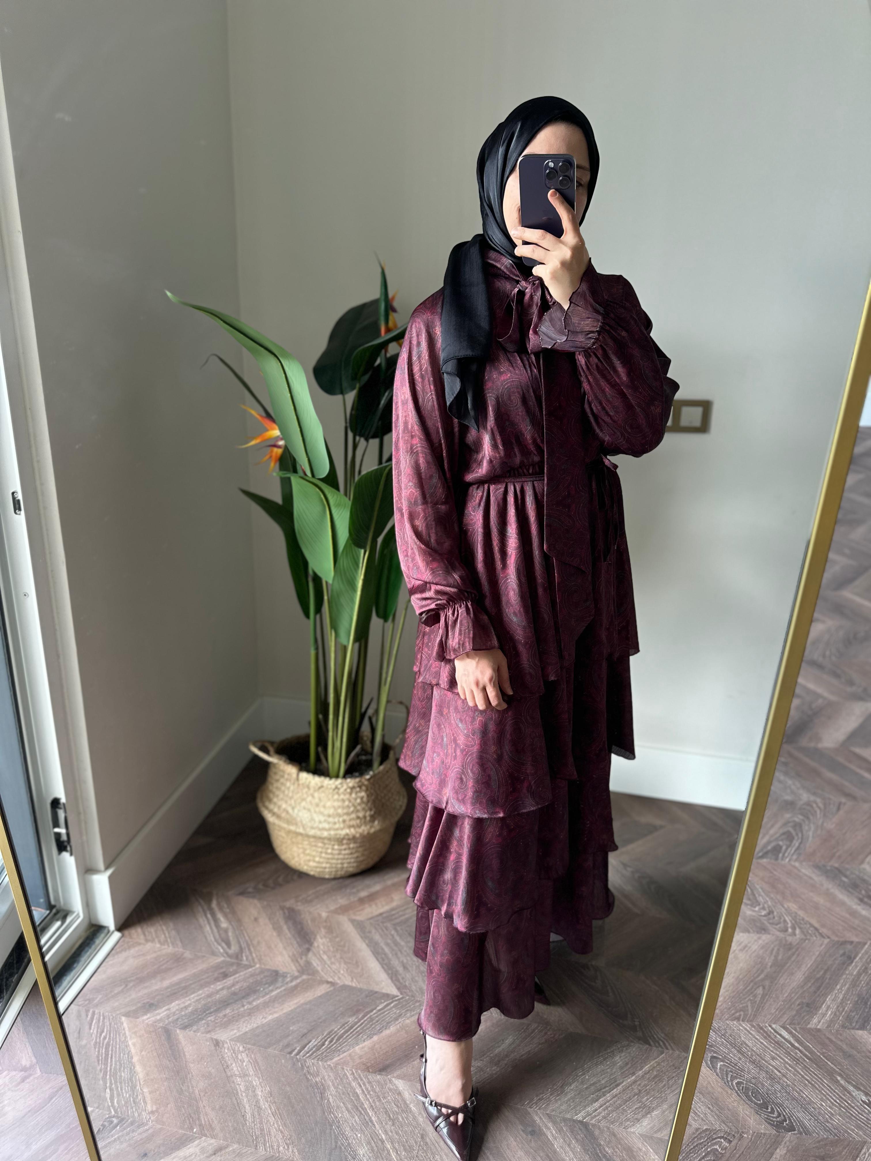 Sahra Şal Desen  Kat Kat Elbise