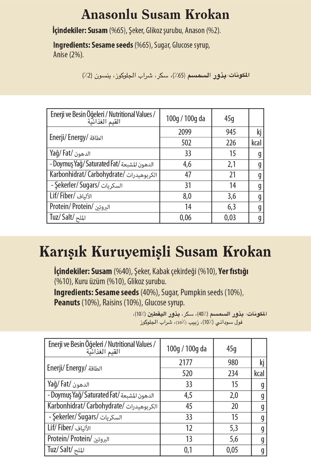 Karma 45 g Susam Krokan Kutu x 12 Adet (6 Çeşit)