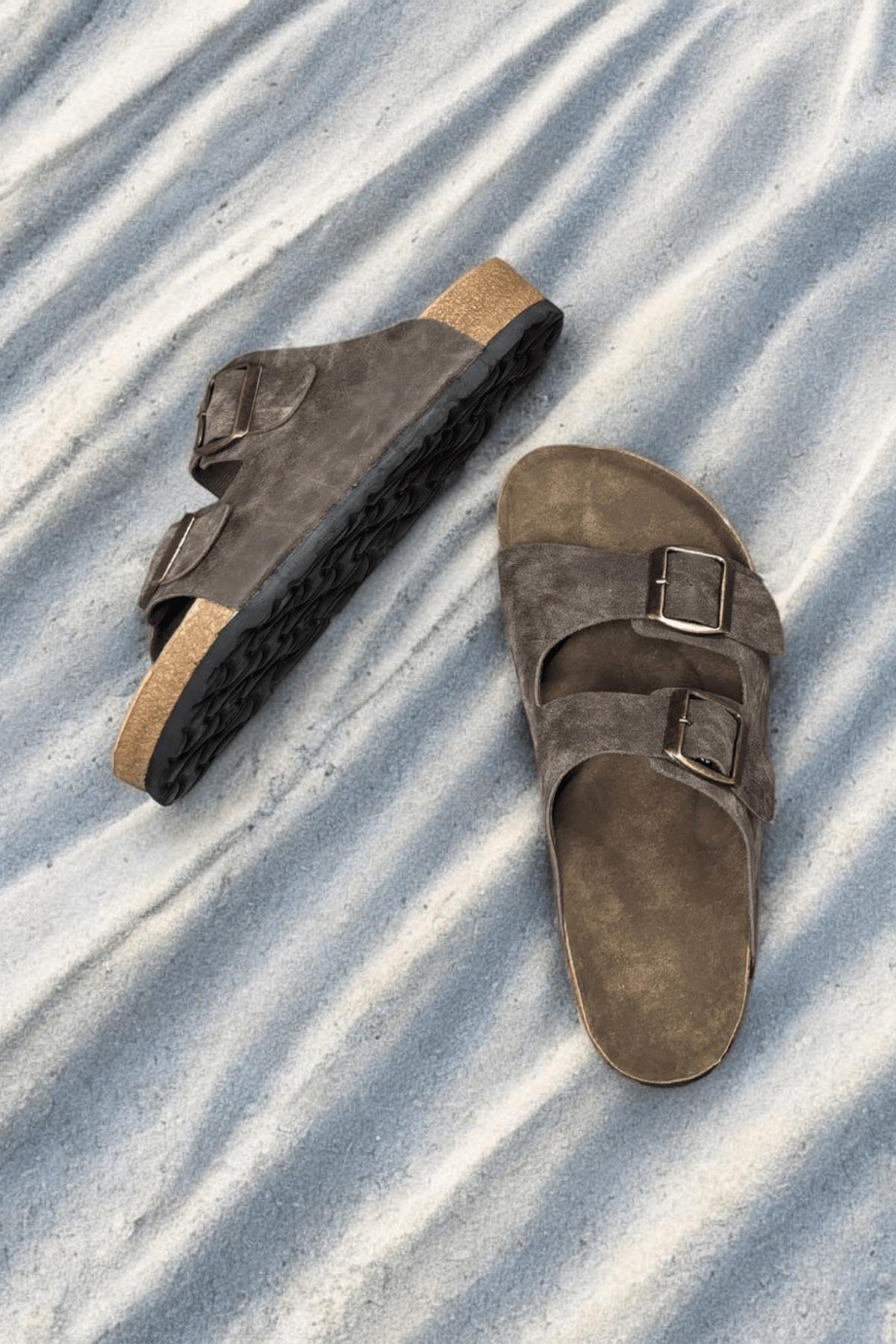 Angel Unisex Ortopedik Tabanlı Terlik Çift Bantlı Tokalı Günlük Rahat Ev & Dışarı Terliği