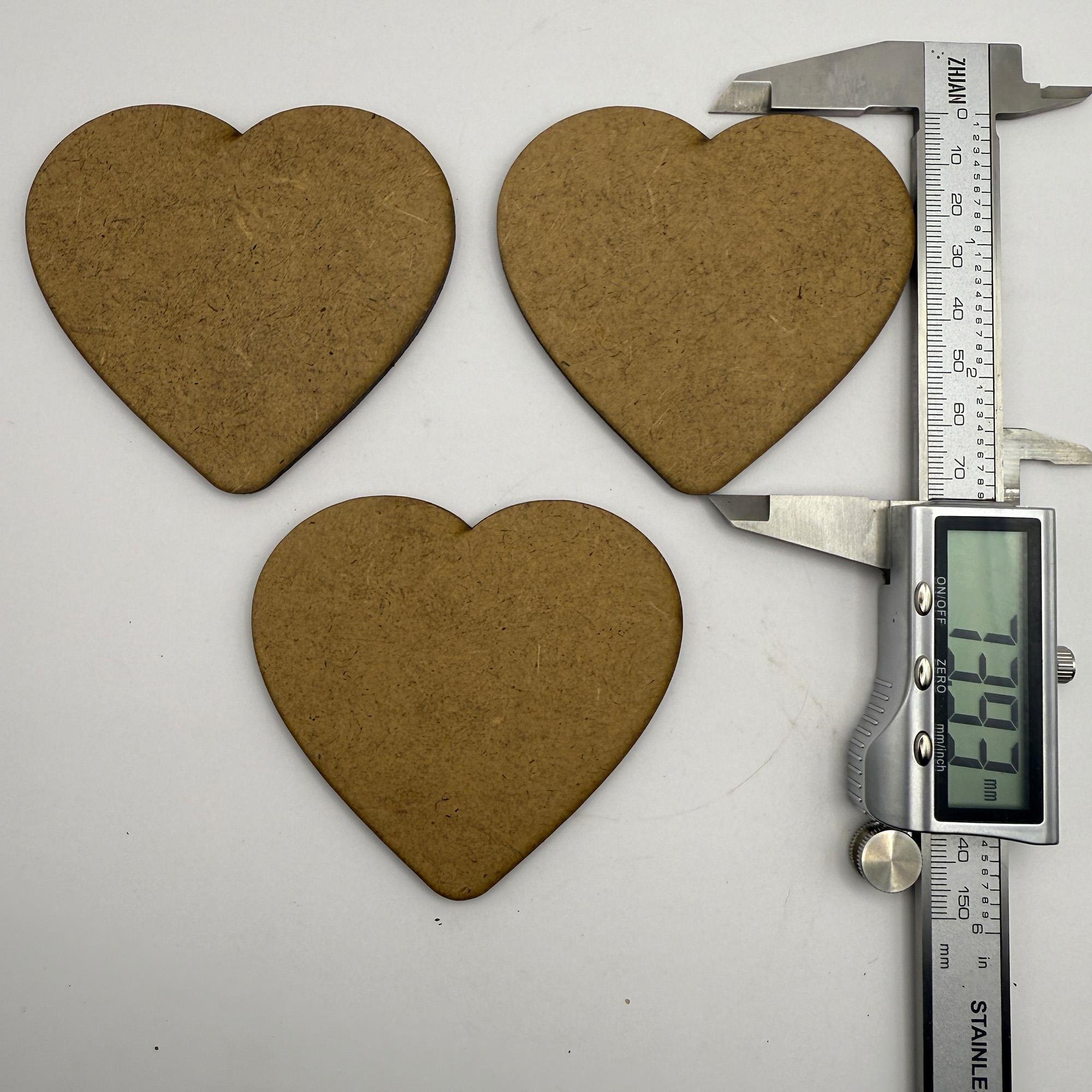 10 Adet Büyük Kalp Ahşap MDF Hobi Parçası - 80x74x4 mm Lazer Kesim