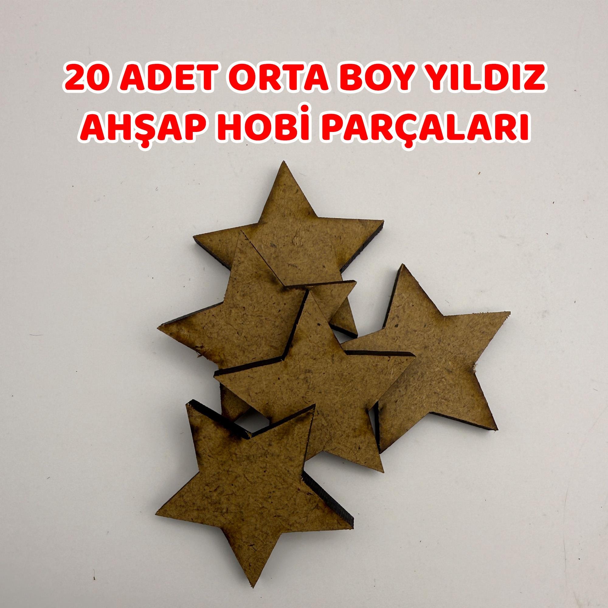20 Adet Orta Boy Yıldız Ahşap Hobi Parçaları – 35mm x 4mm MDF Lazer Kesim