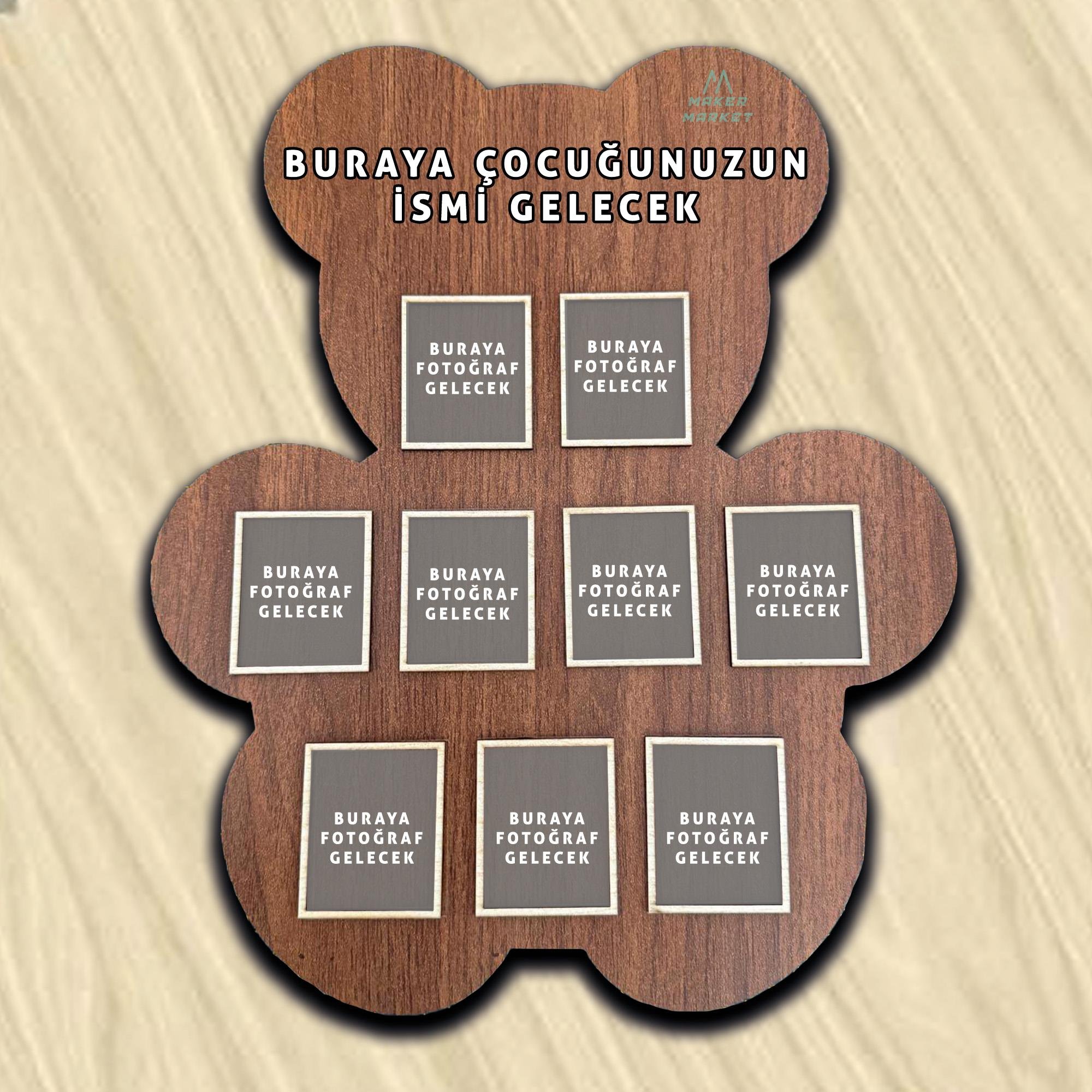Ayı Teddy Çocuk ve Bebekler İçin Ayaklı Fotoğraf Çerçevesi - 9 Fotoğraflı 