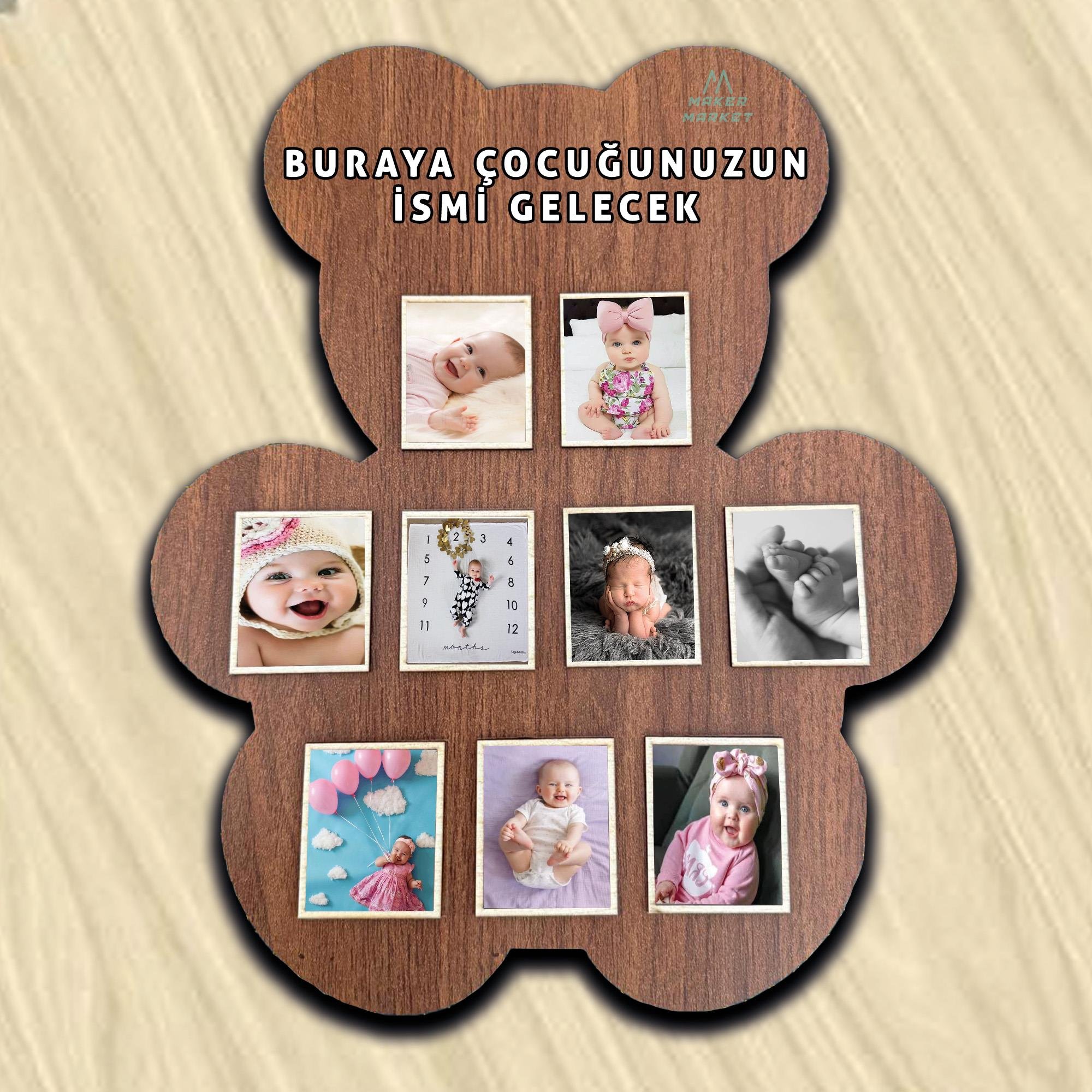 Ayı Teddy Çocuk ve Bebekler İçin Ayaklı Fotoğraf Çerçevesi - 9 Fotoğraflı 