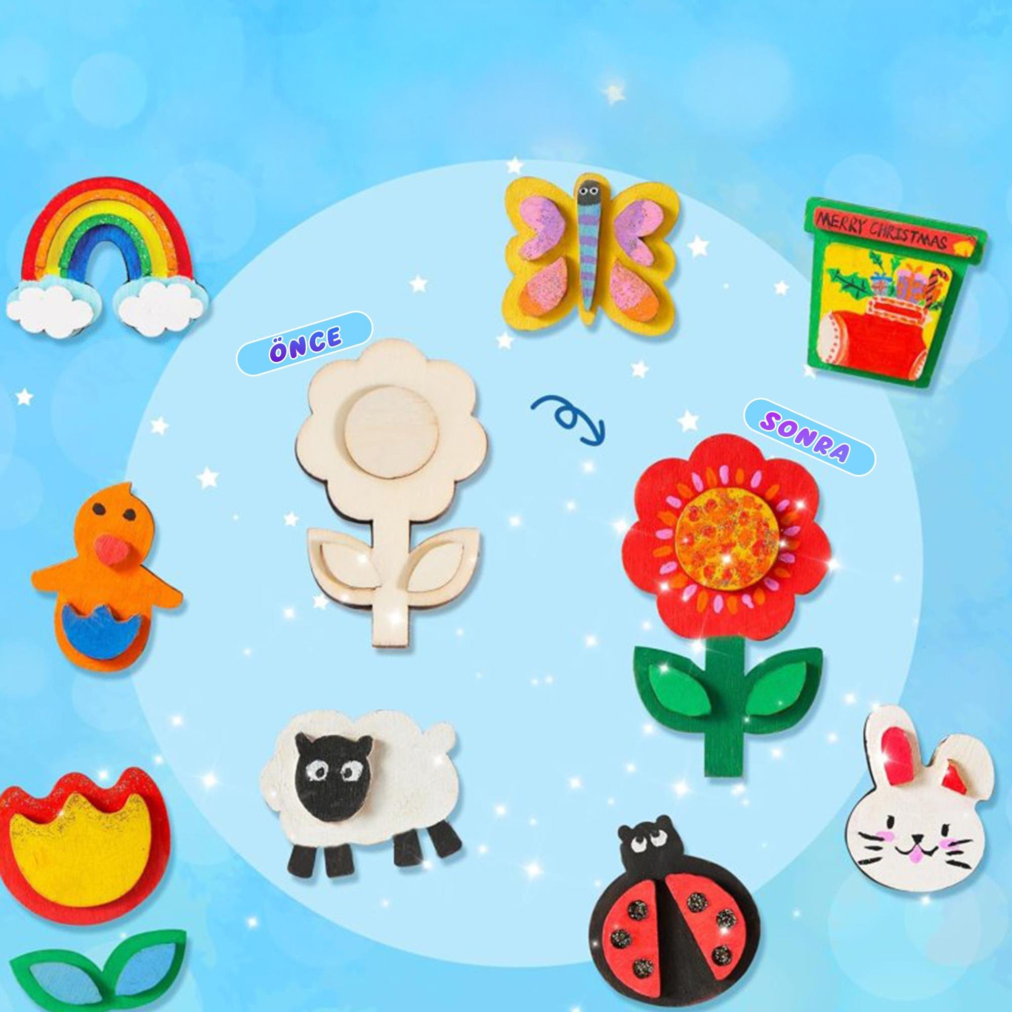 Minik Figürler Boyama Seti – Ahşap Eğitici Oyuncak ve Yaratıcı Aktivite Kiti