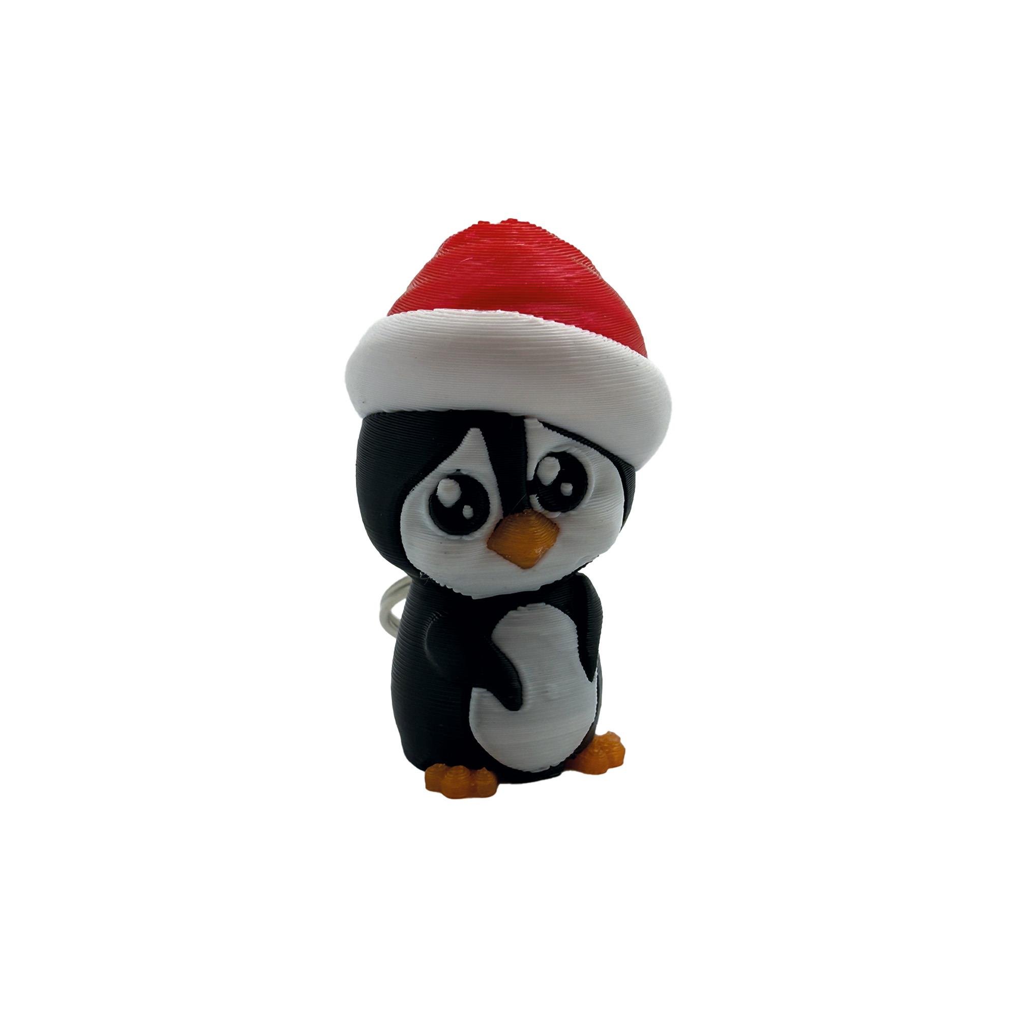 Sevimli Yılbaşı Şapkası Takmış Penguen Anahtarlık