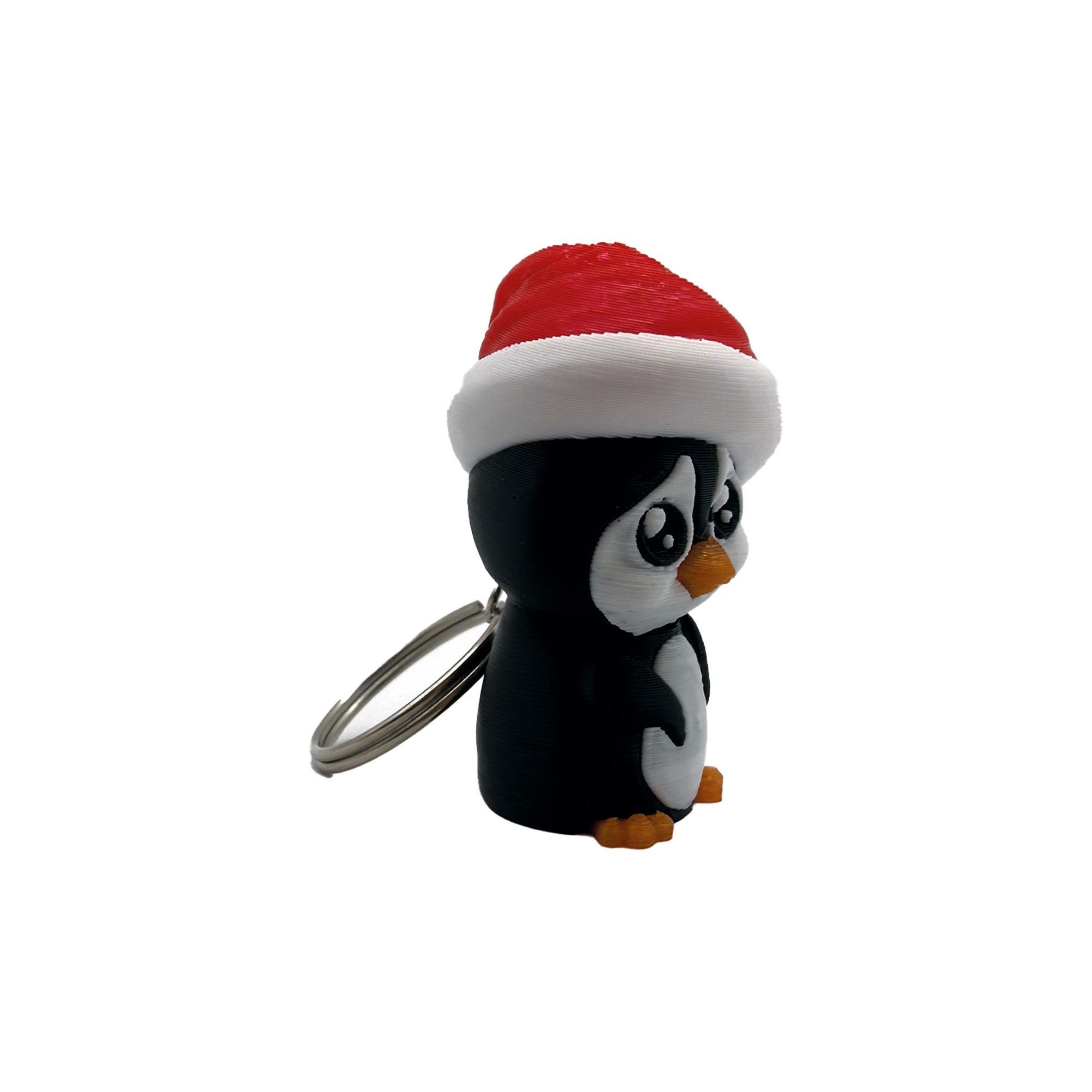 Sevimli Yılbaşı Şapkası Takmış Penguen Anahtarlık