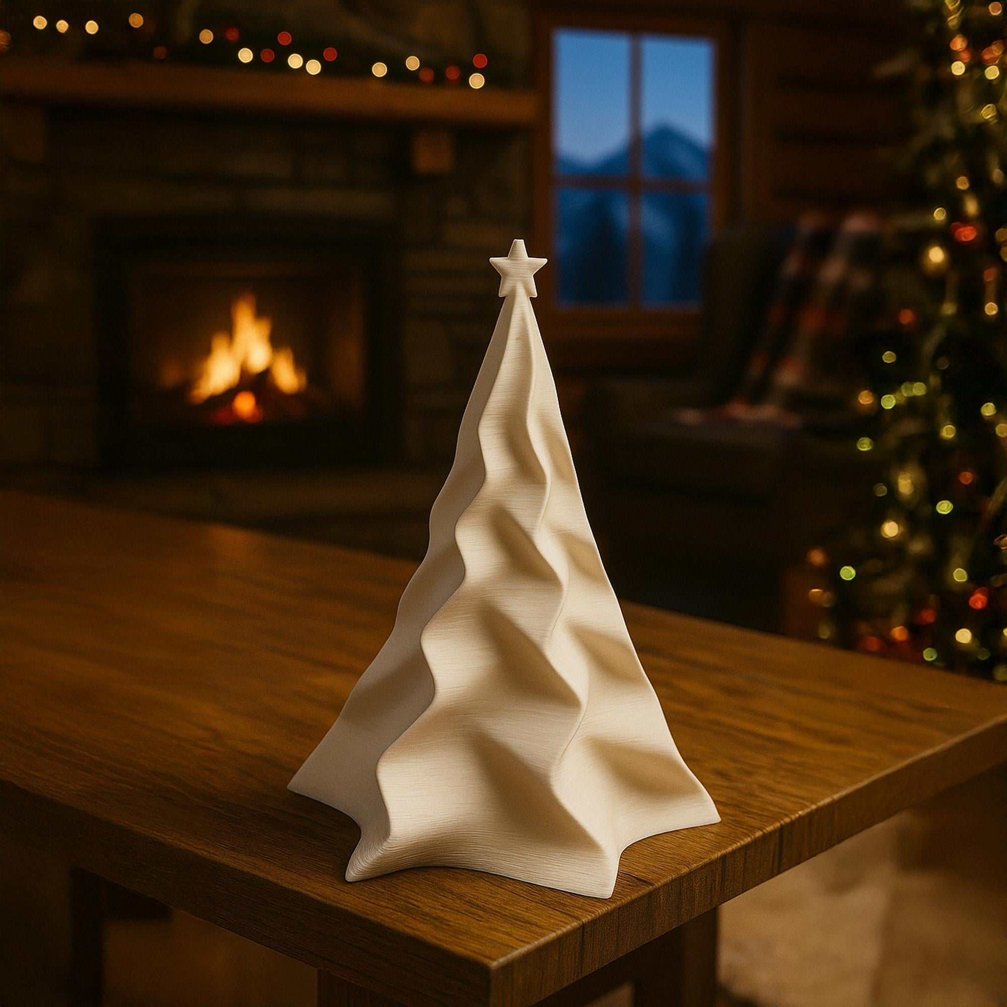 Yıldızlı Dalgalı Yılbaşı Ağacı | 3D Baskı Modern Noel Dekoru Masa Süsü