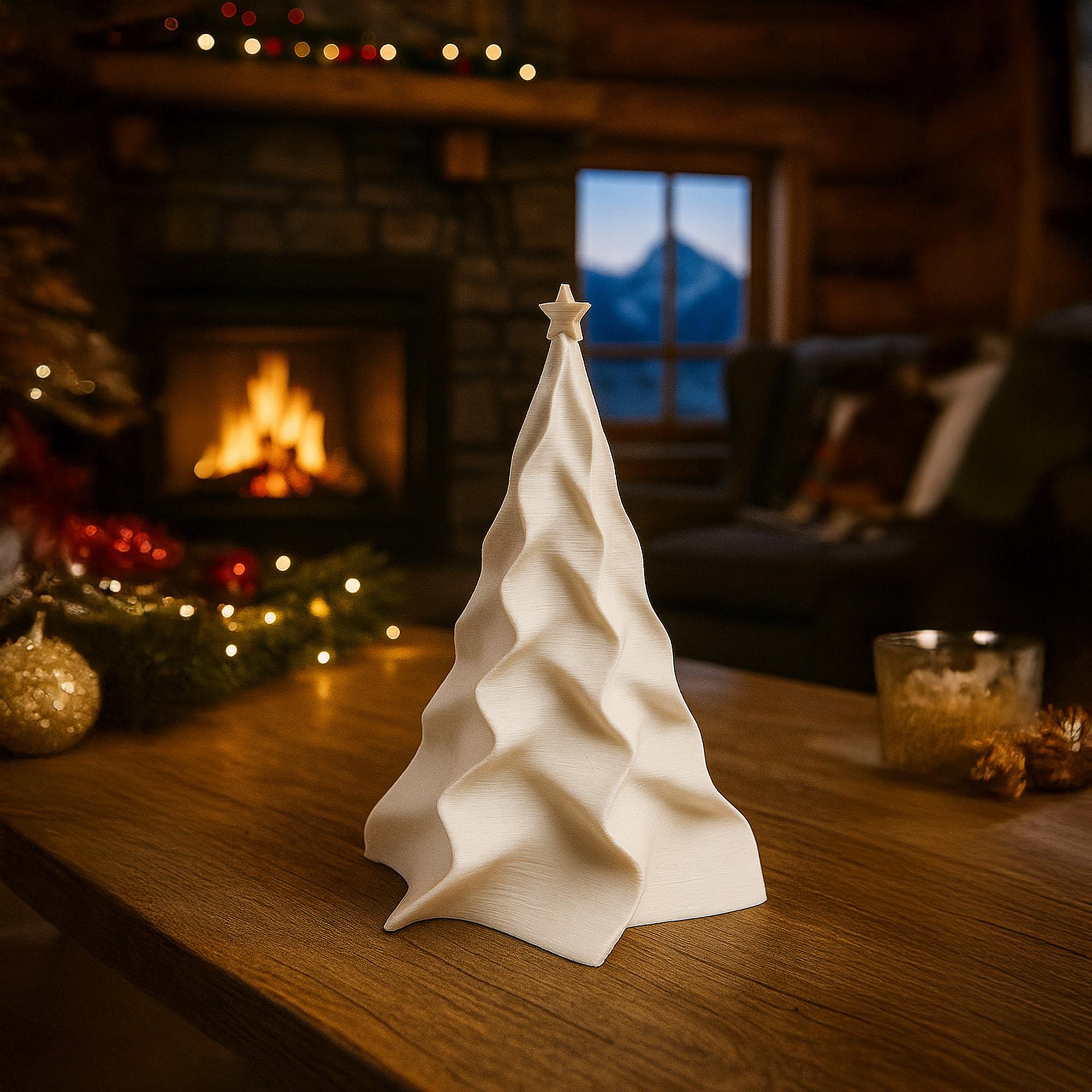 Yıldızlı Dalgalı Yılbaşı Ağacı | 3D Baskı Modern Noel Dekoru Masa Süsü