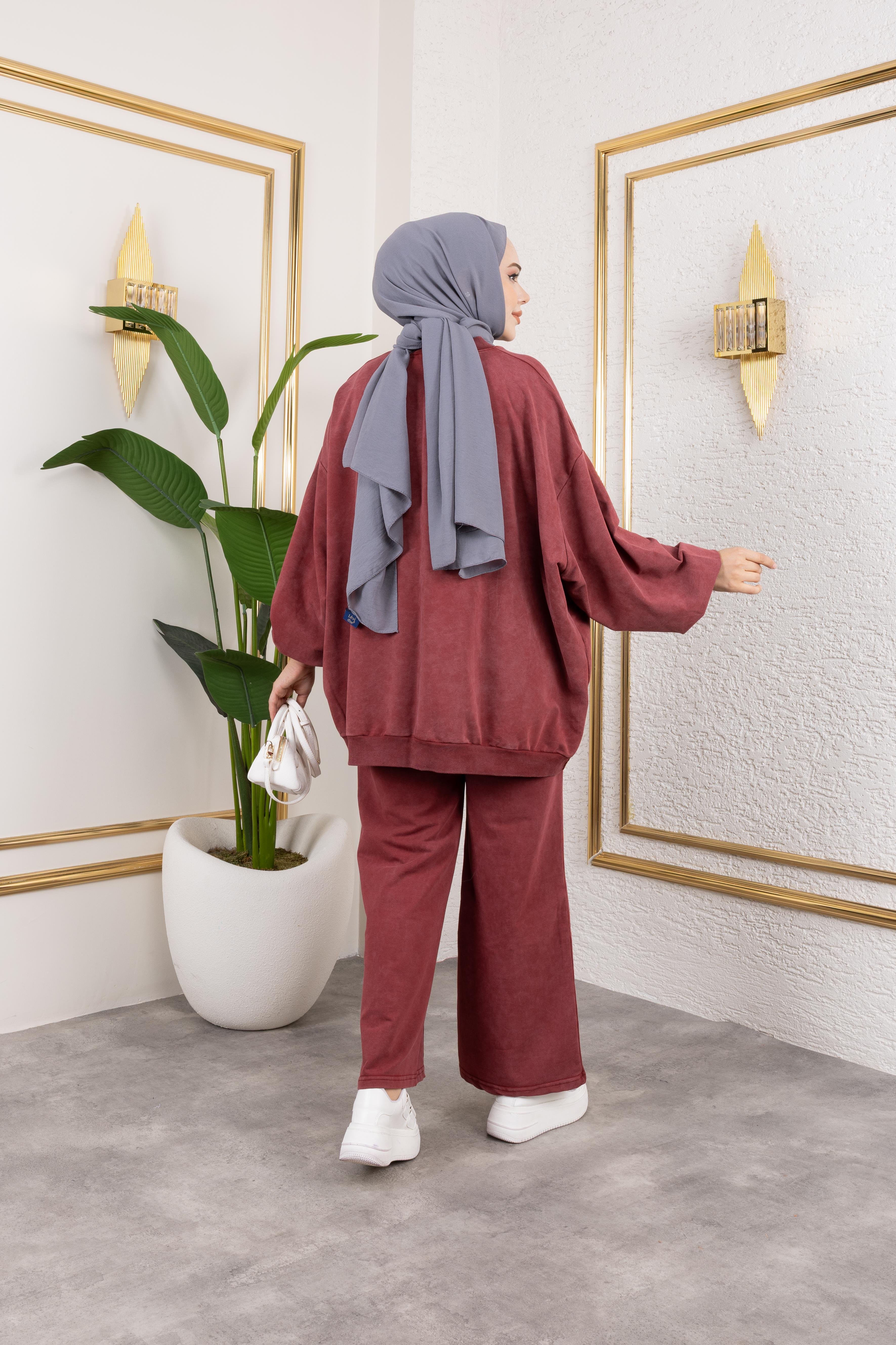 Asit Yıkamalı Bordo Eşofman Takımı