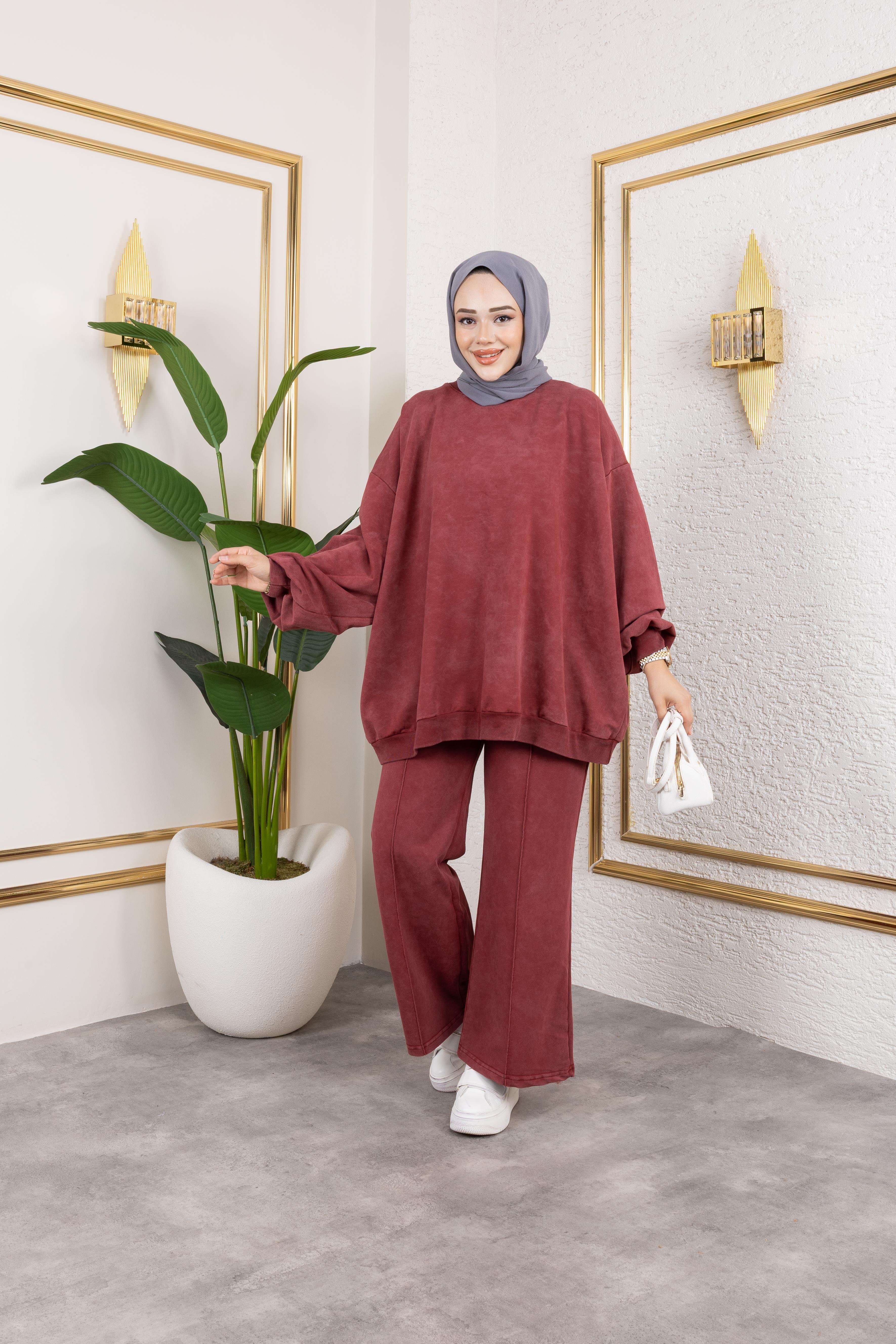 Asit Yıkamalı Bordo Eşofman Takımı