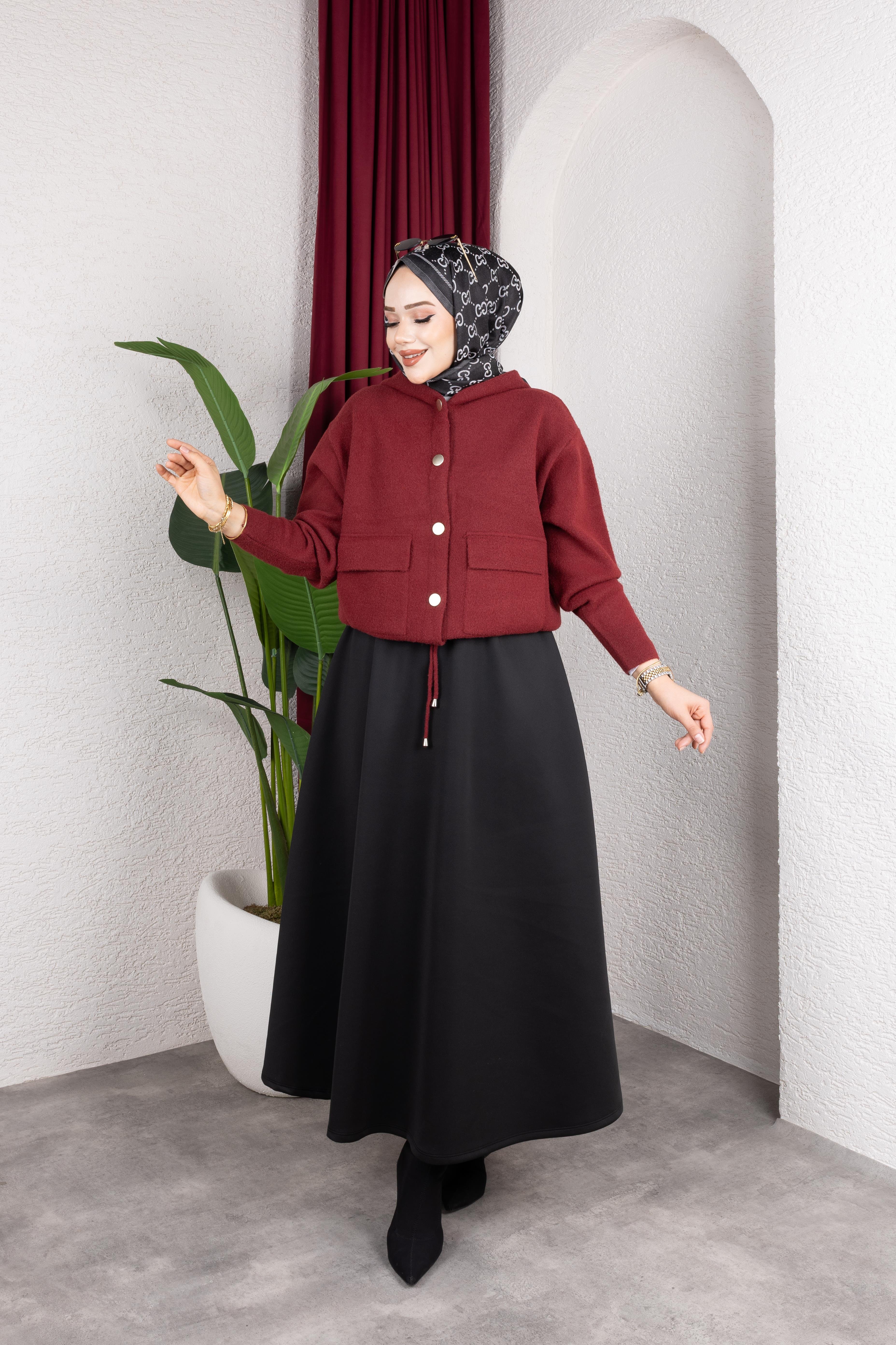 Düğmeli Hırka | Bordo