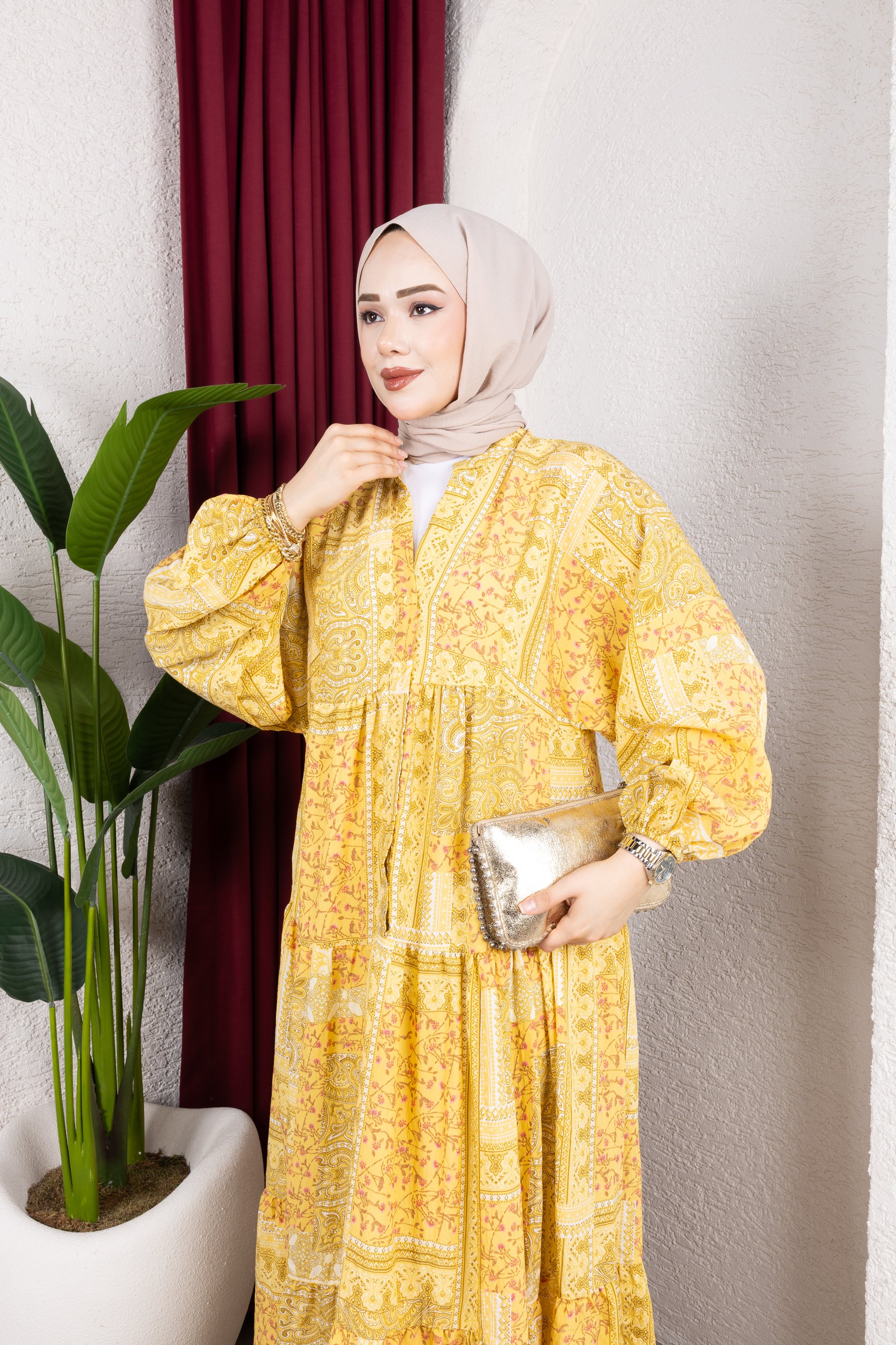Etnik Desen Elbise | Sarı