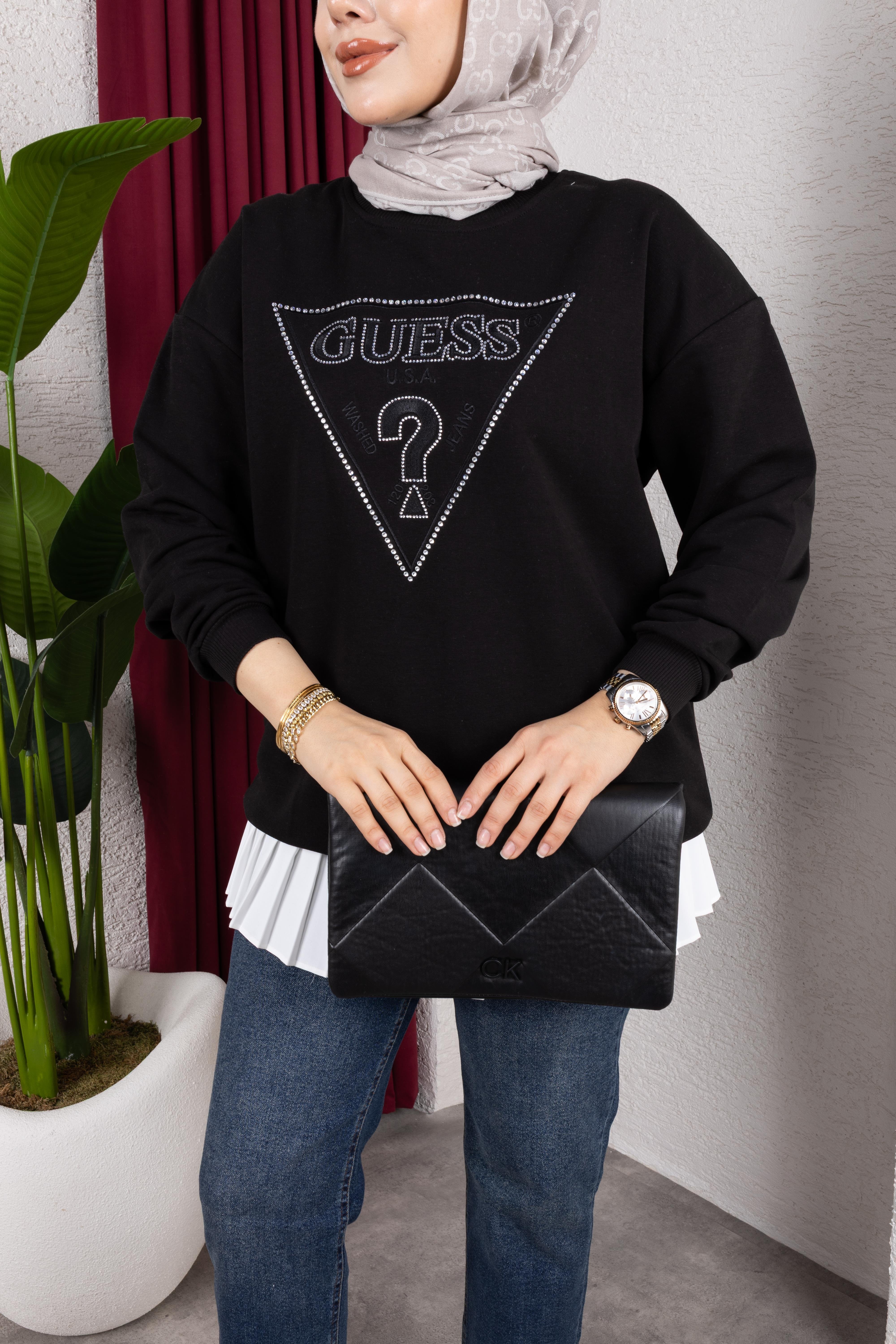 G*ess Nakışlı Taşlı Sweat | Siyah