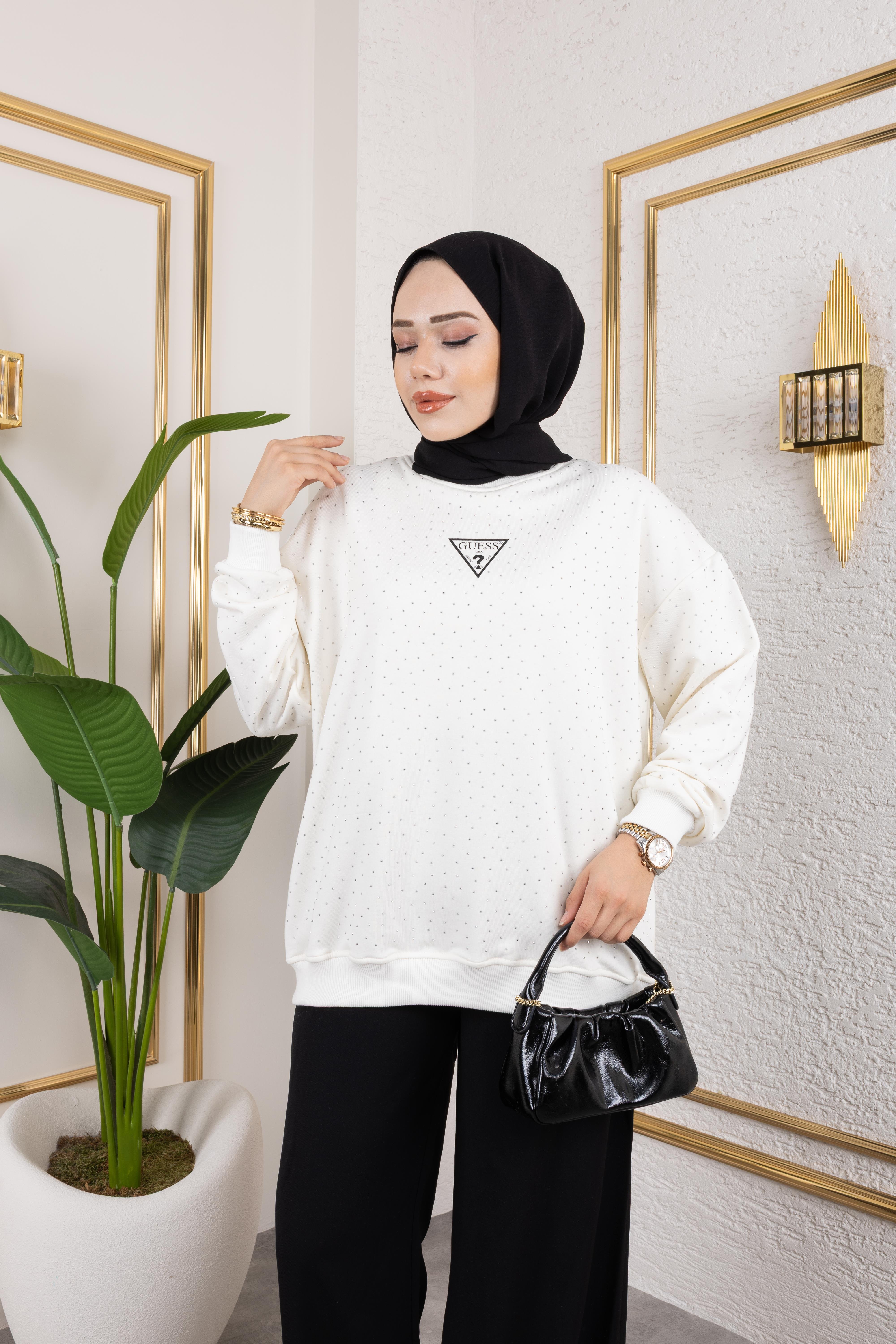 G*ess Taşlı Sweat | Beyaz