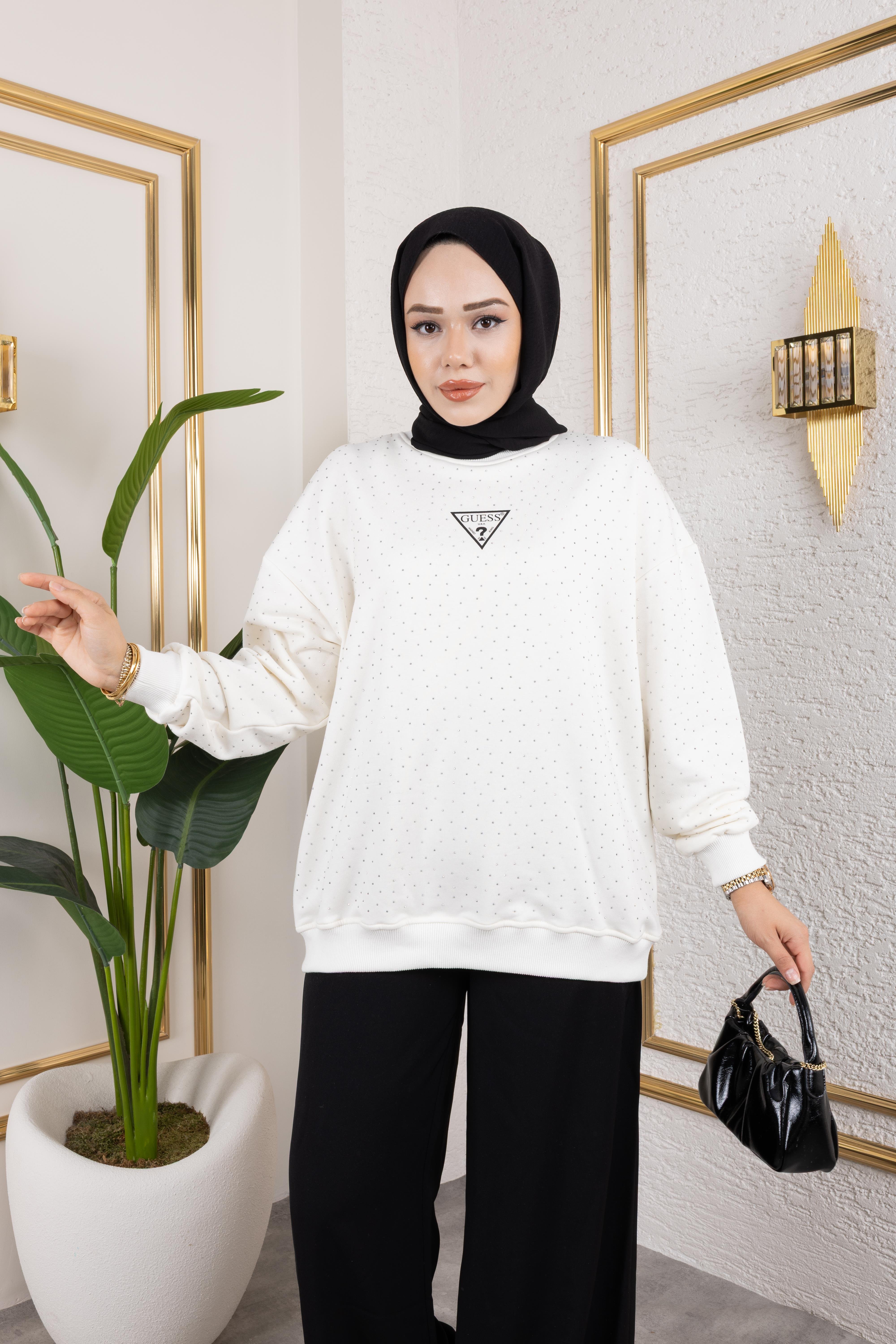 G*ess Taşlı Sweat | Beyaz
