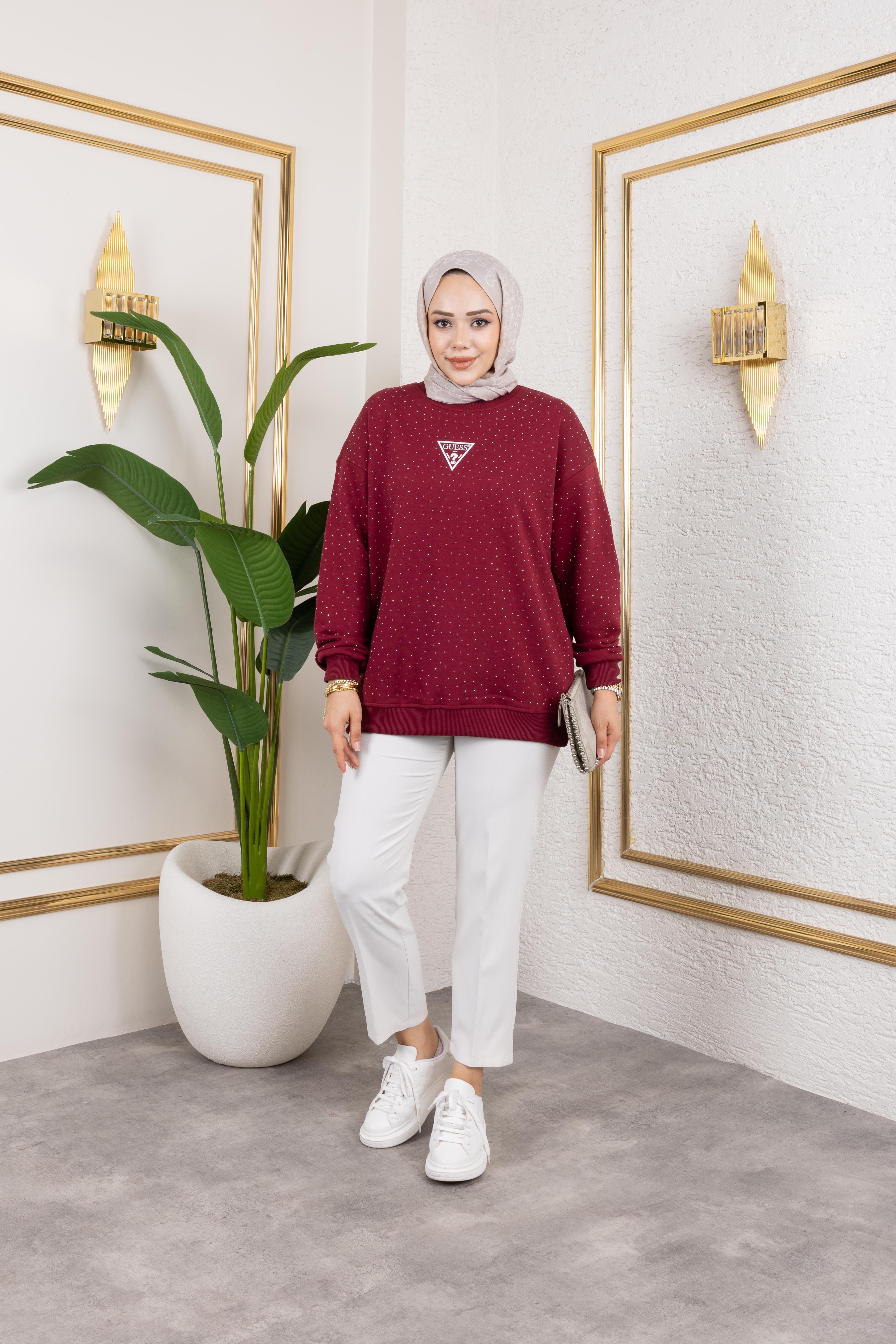 G*ess Taşlı Sweat | Bordo
