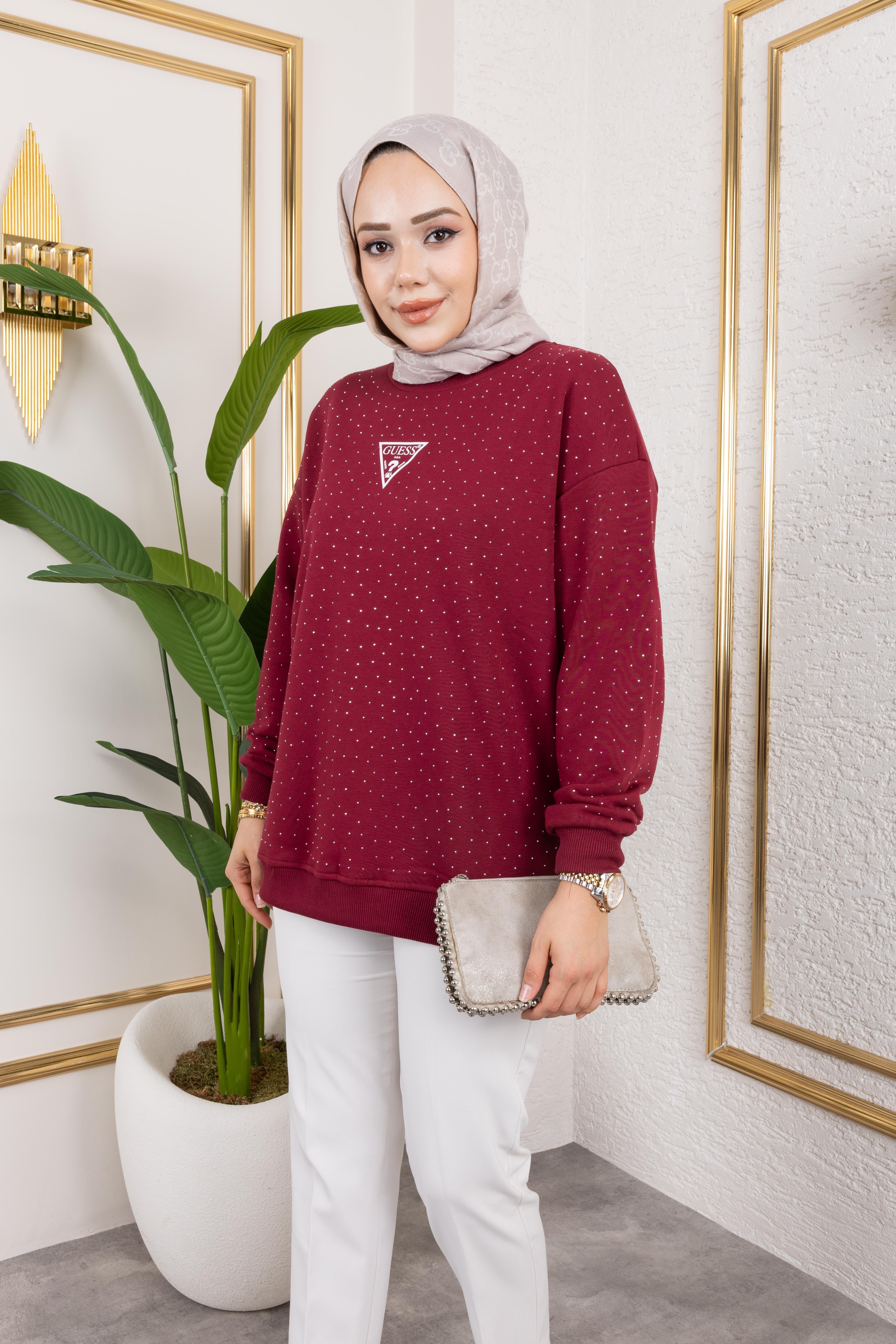 G*ess Taşlı Sweat | Bordo