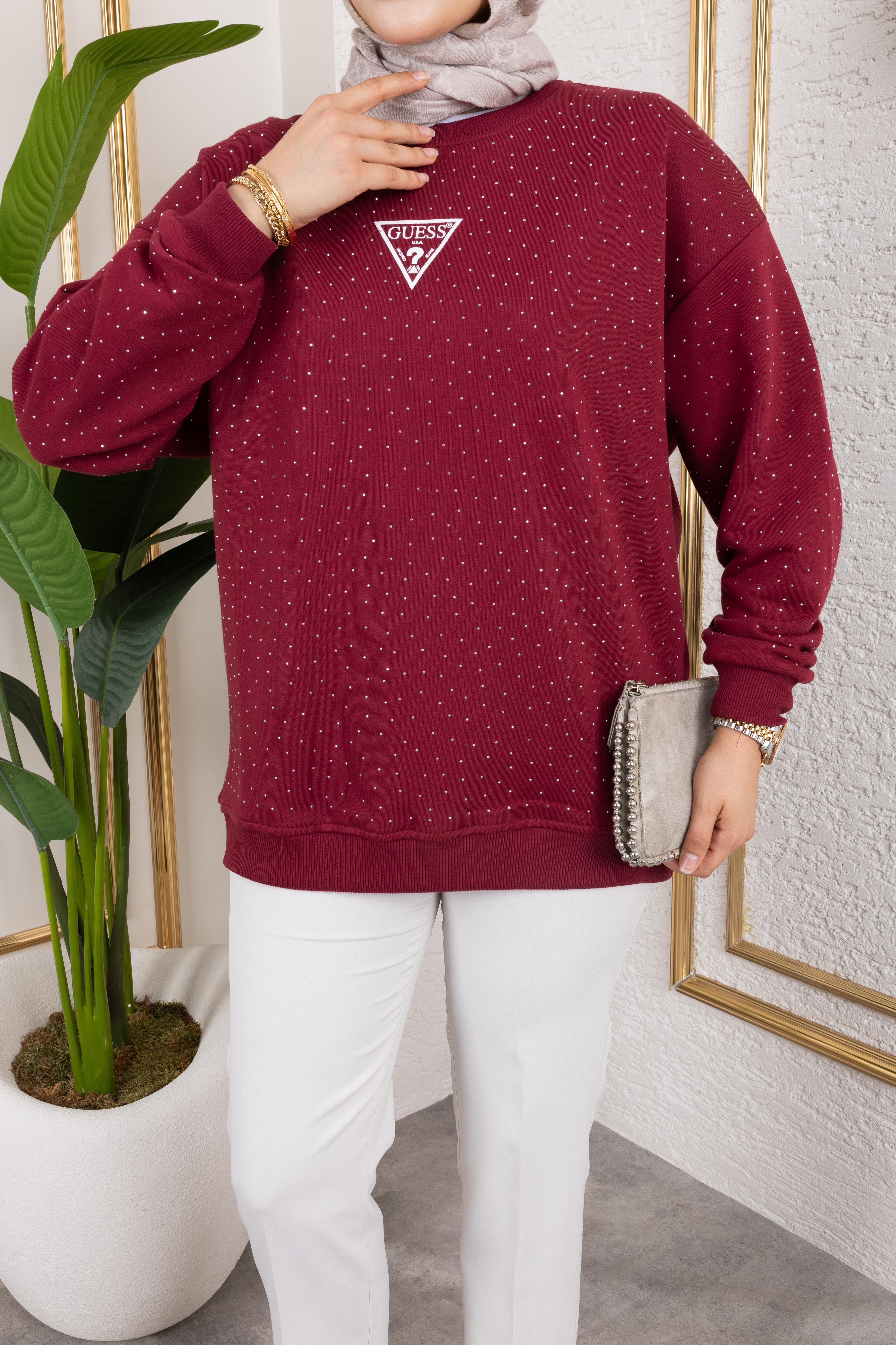G*ess Taşlı Sweat | Bordo