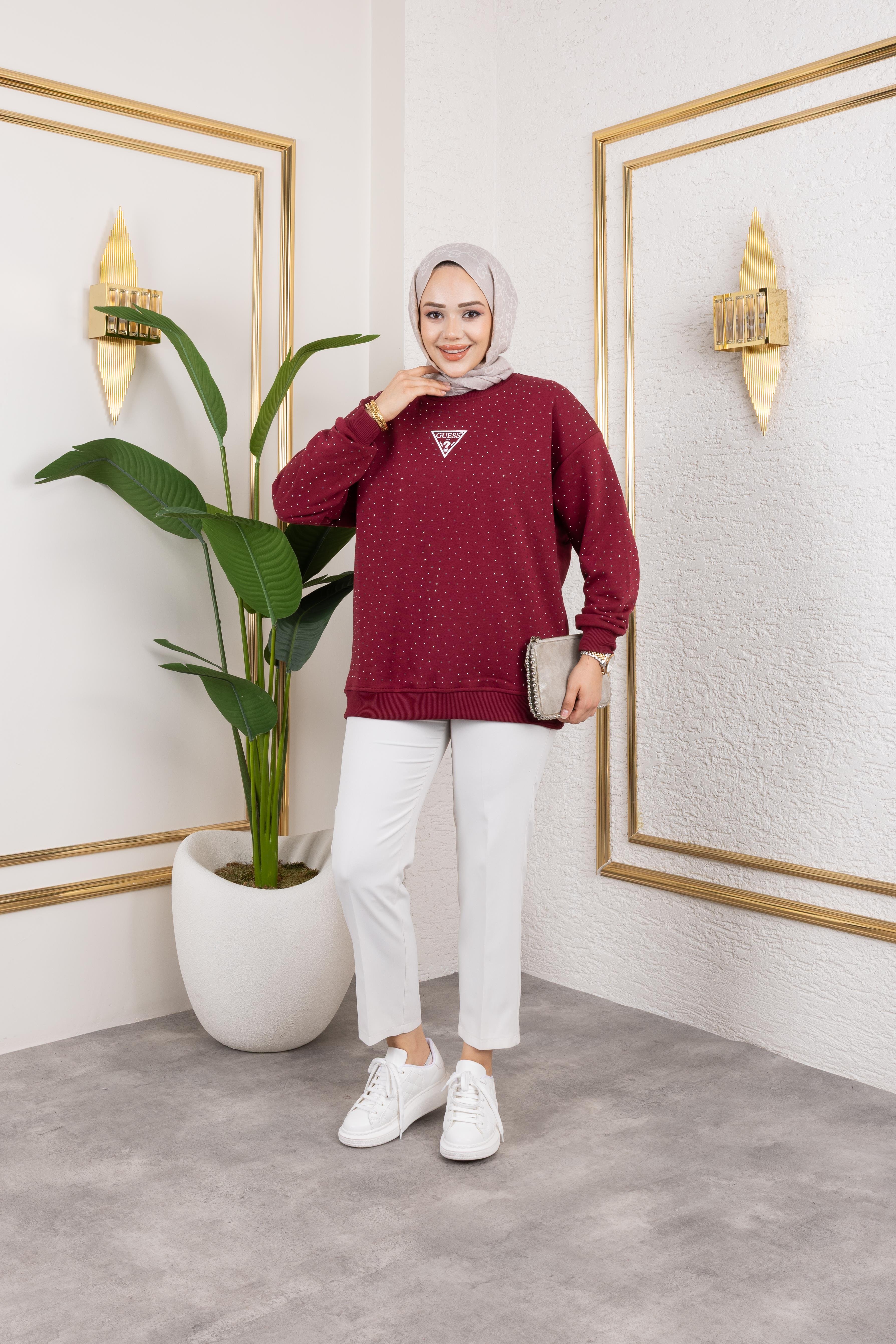 G*ess Taşlı Sweat | Bordo