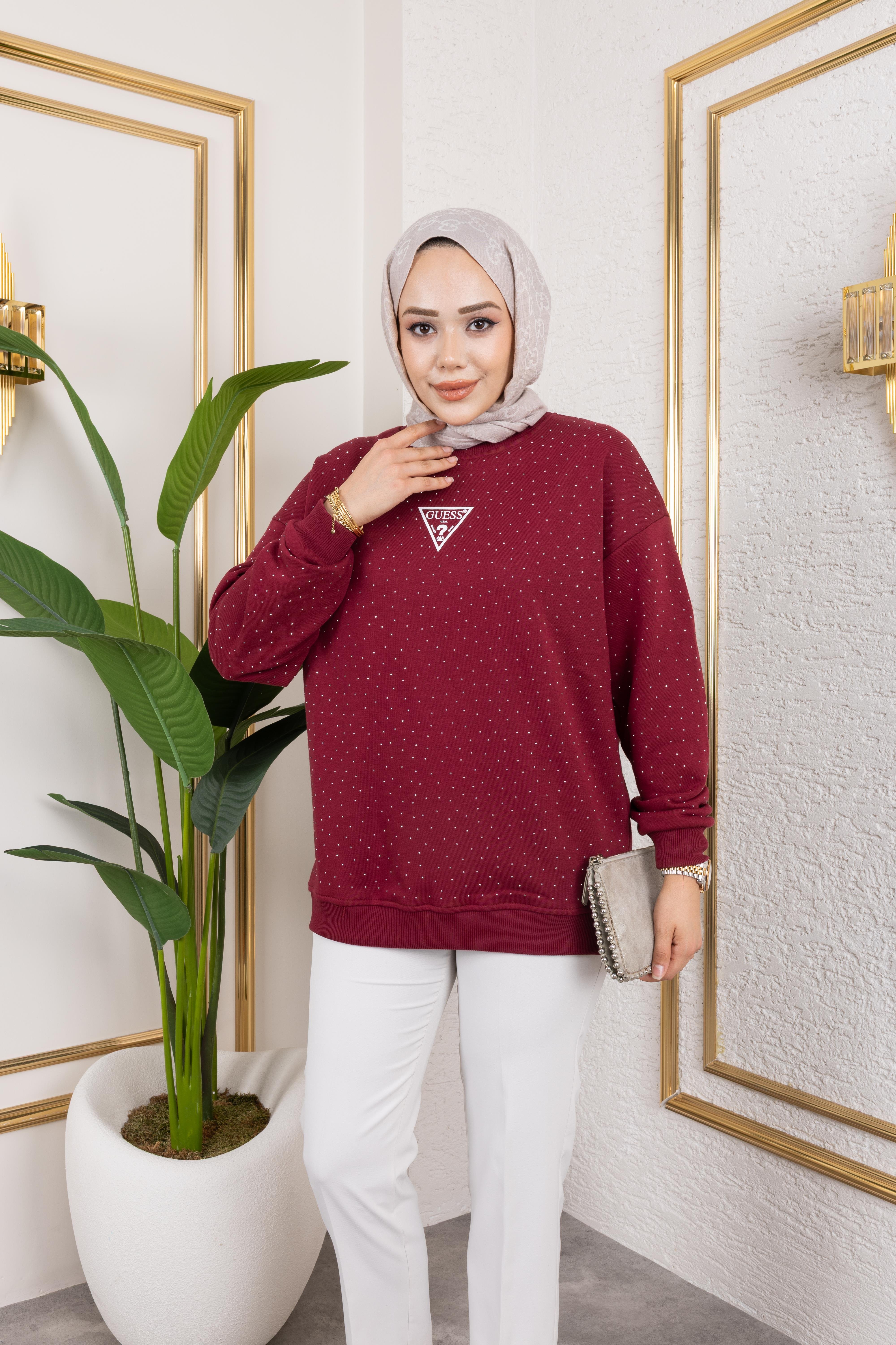 G*ess Taşlı Sweat | Bordo