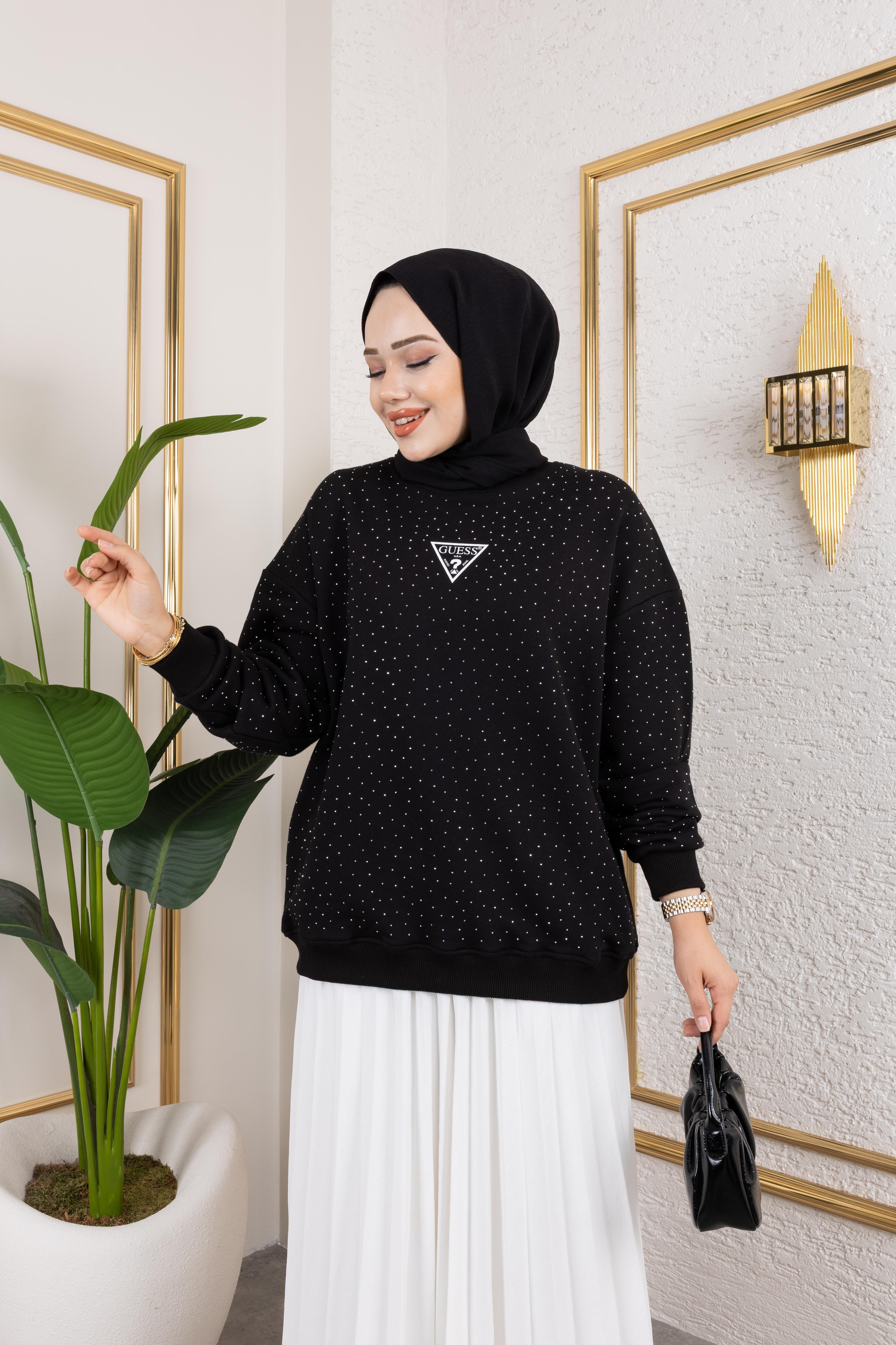 G*ess Taşlı Sweat | Siyah