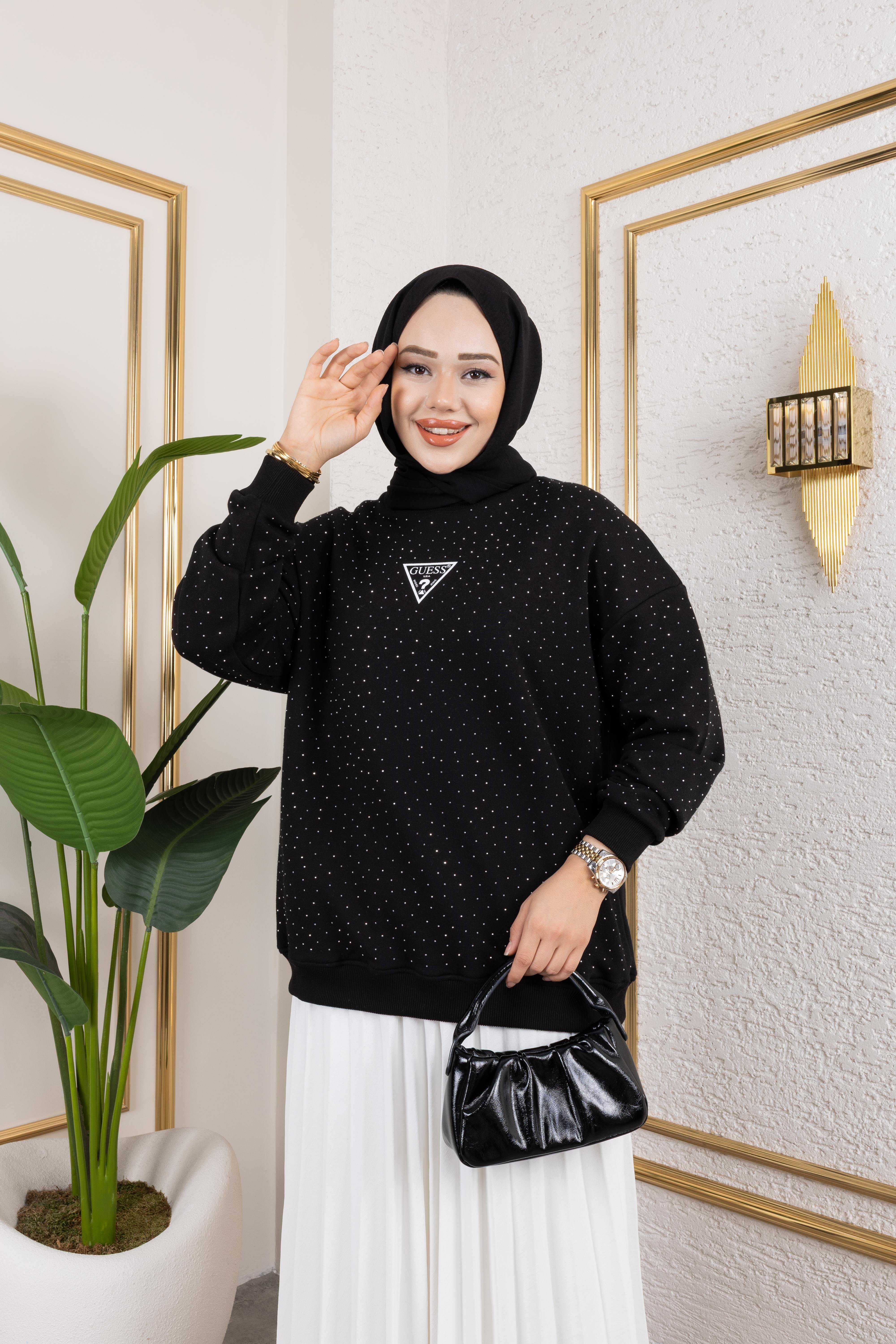 G*ess Taşlı Sweat | Siyah