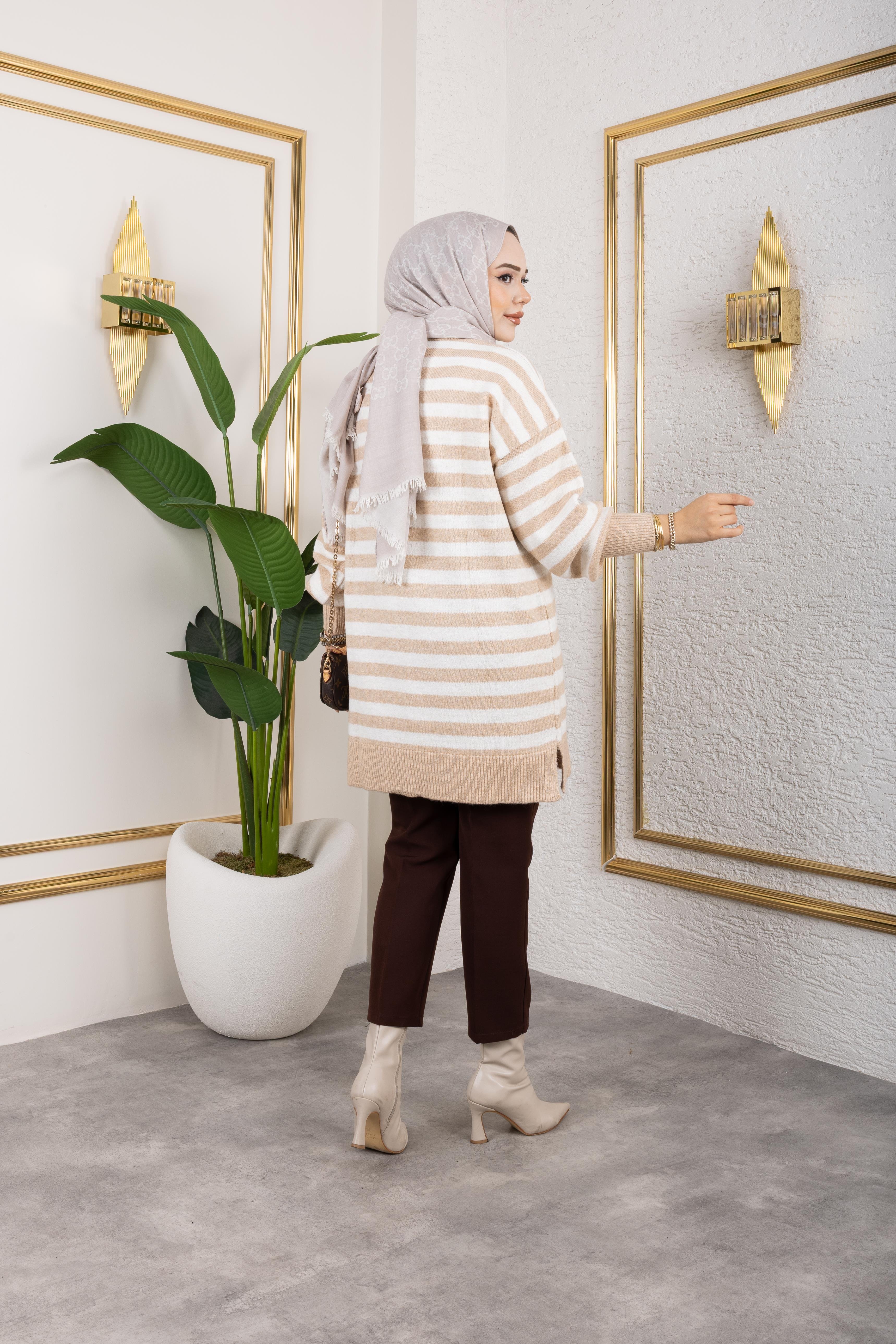 Kalın Çizgili Triko Vizon