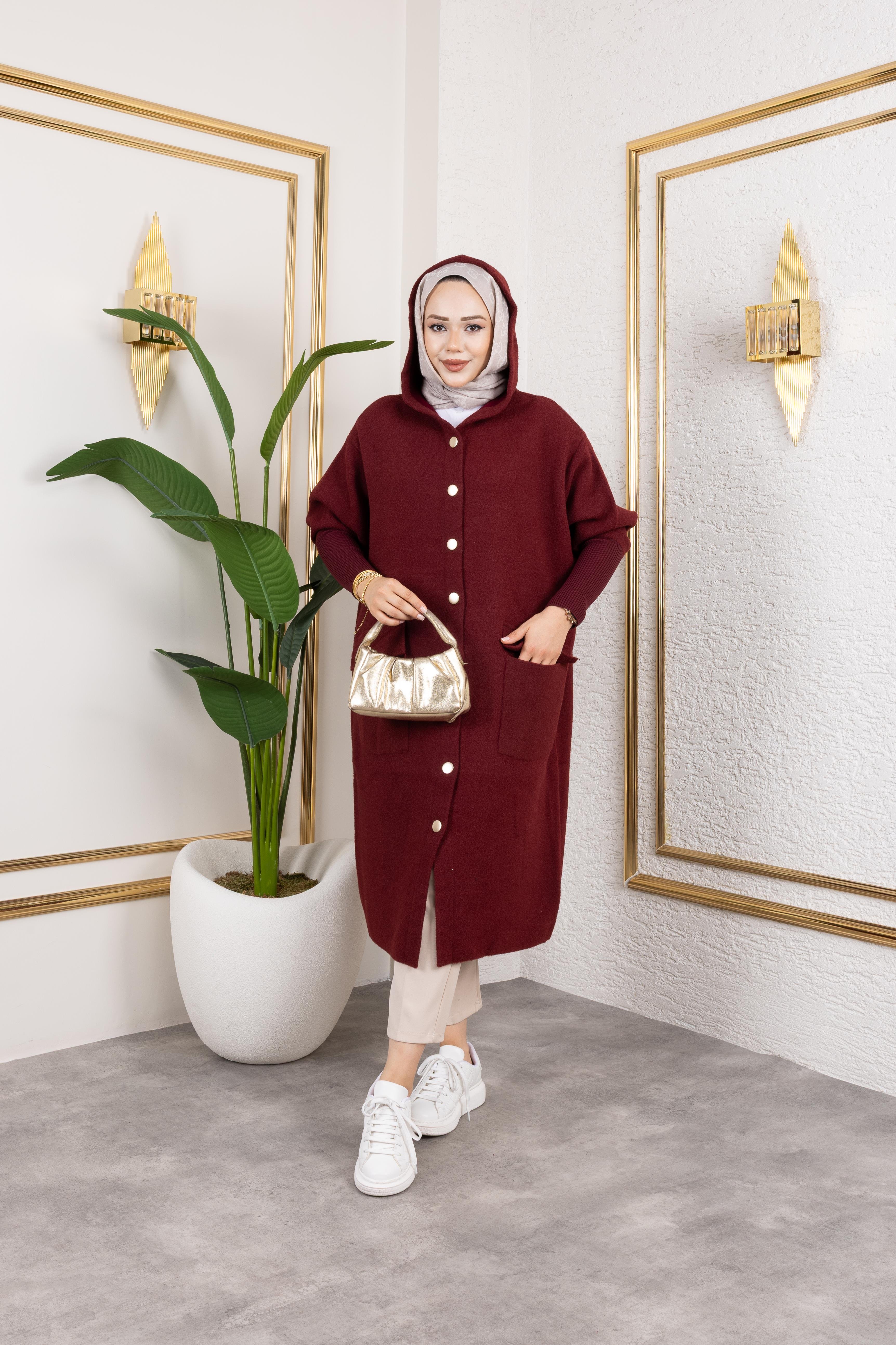 Kapüşonlu Yumoş Hırka | Bordo