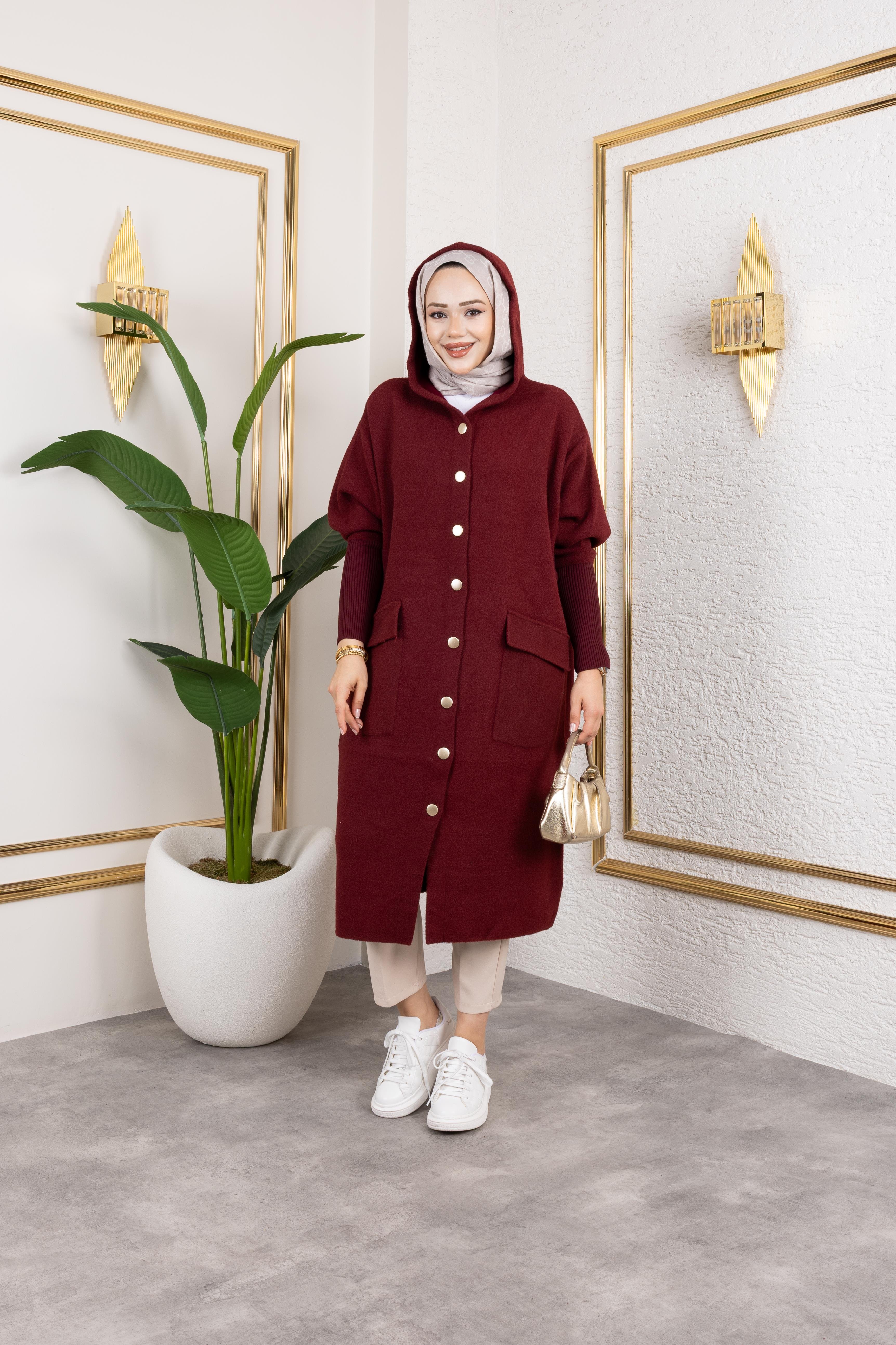 Kapüşonlu Yumoş Hırka | Bordo