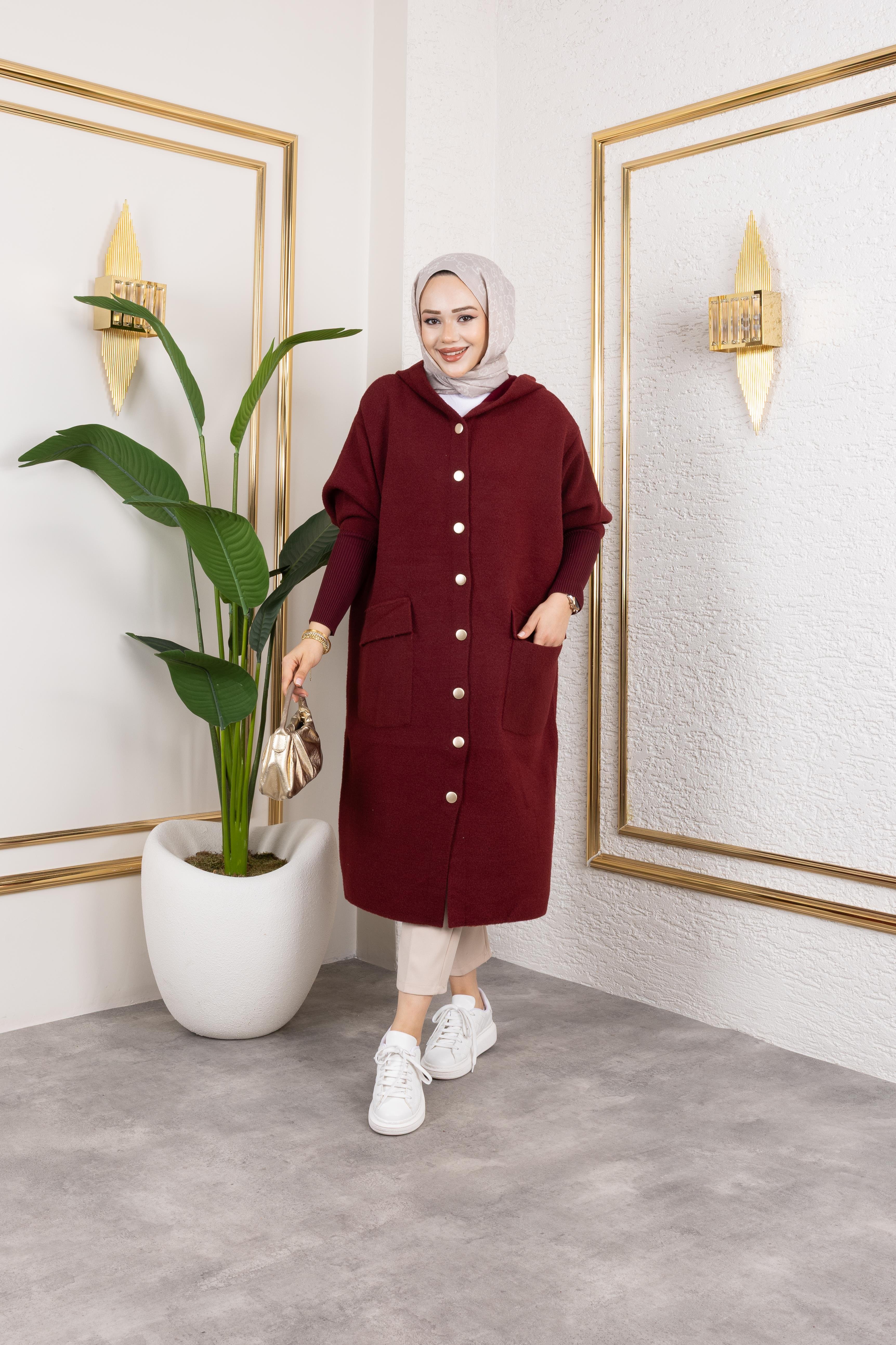 Kapüşonlu Yumoş Hırka | Bordo
