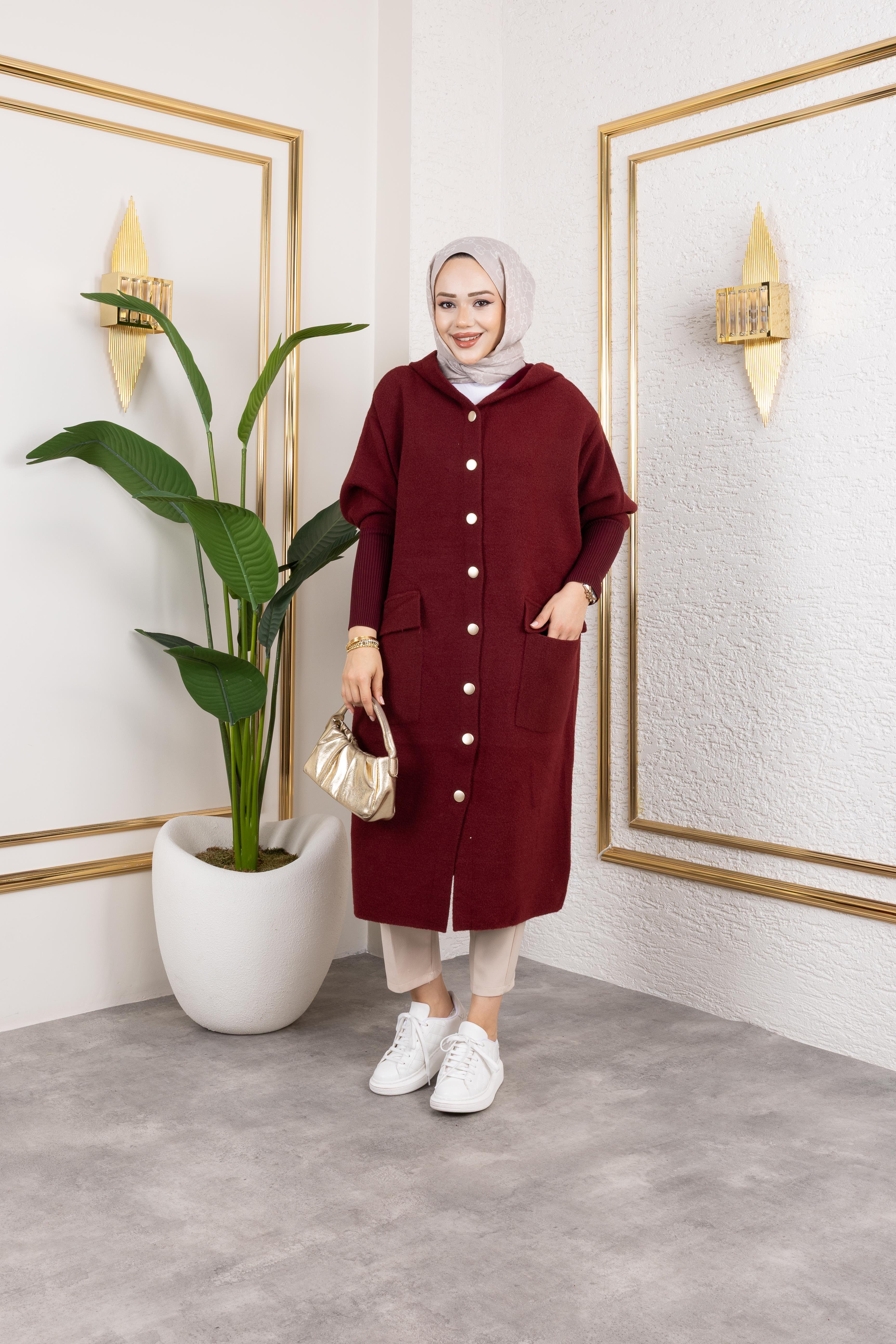 Kapüşonlu Yumoş Hırka | Bordo